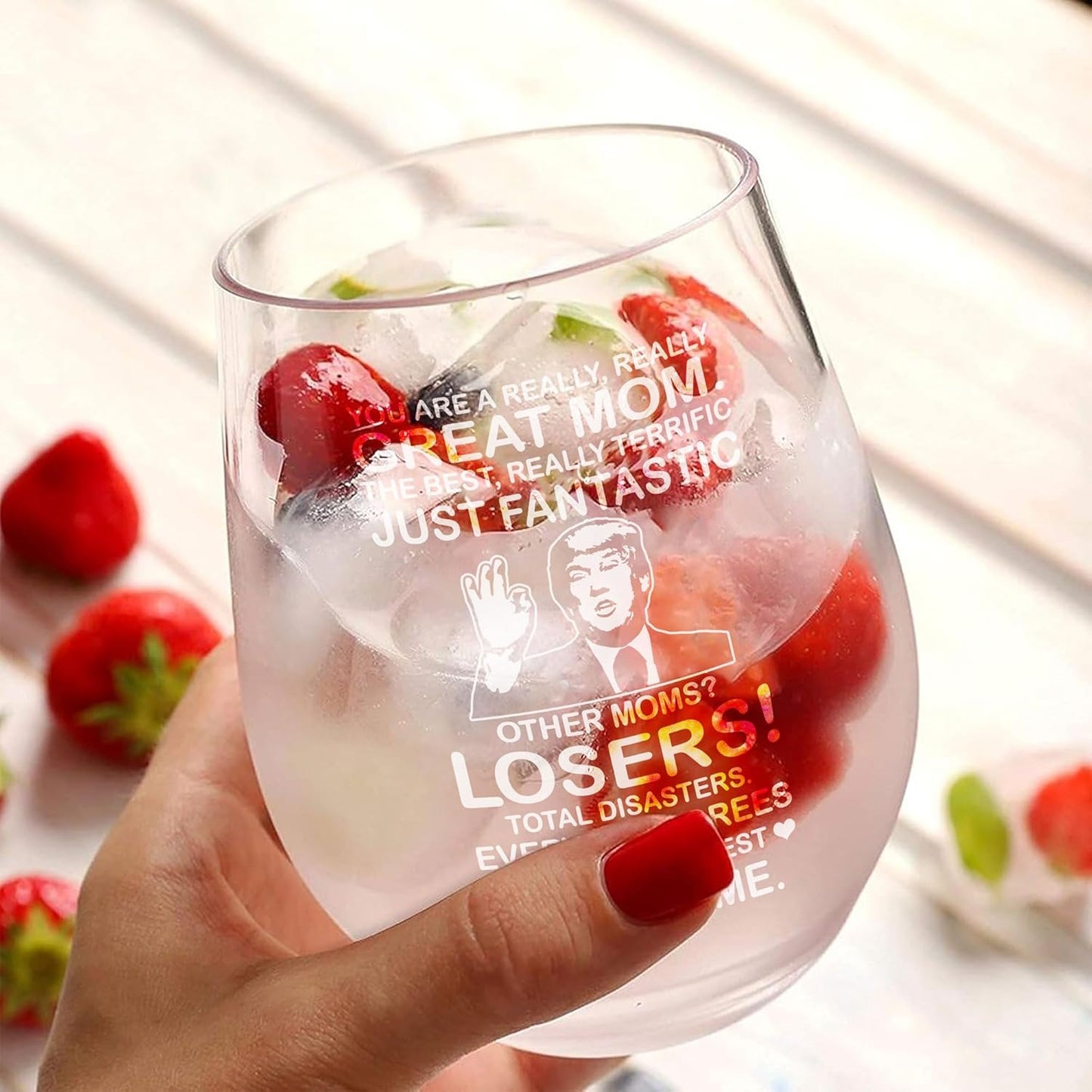 BETHEGIFT Gifts for Mom from Daughters, Son, Kids on Birthday, Christmas - Wine Glass for Xmas - Durable Crystal, Perfect for Mother - Mom Wine Glass 14oz