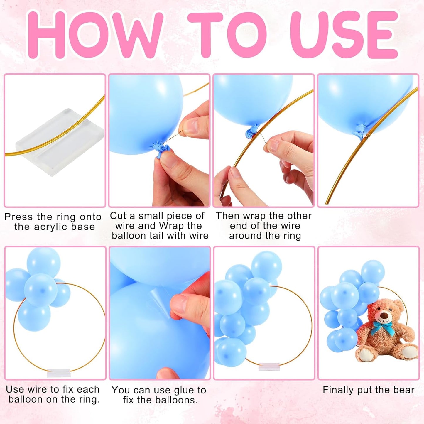 6 Sets Bear Baby Shower Table Centerpieces Bear Stuffed Animals 12 Inch Metal Floral Hoop with Stand Balloon for Wedding Baby Shower Birthday Flowers Table Decorations(Blue)