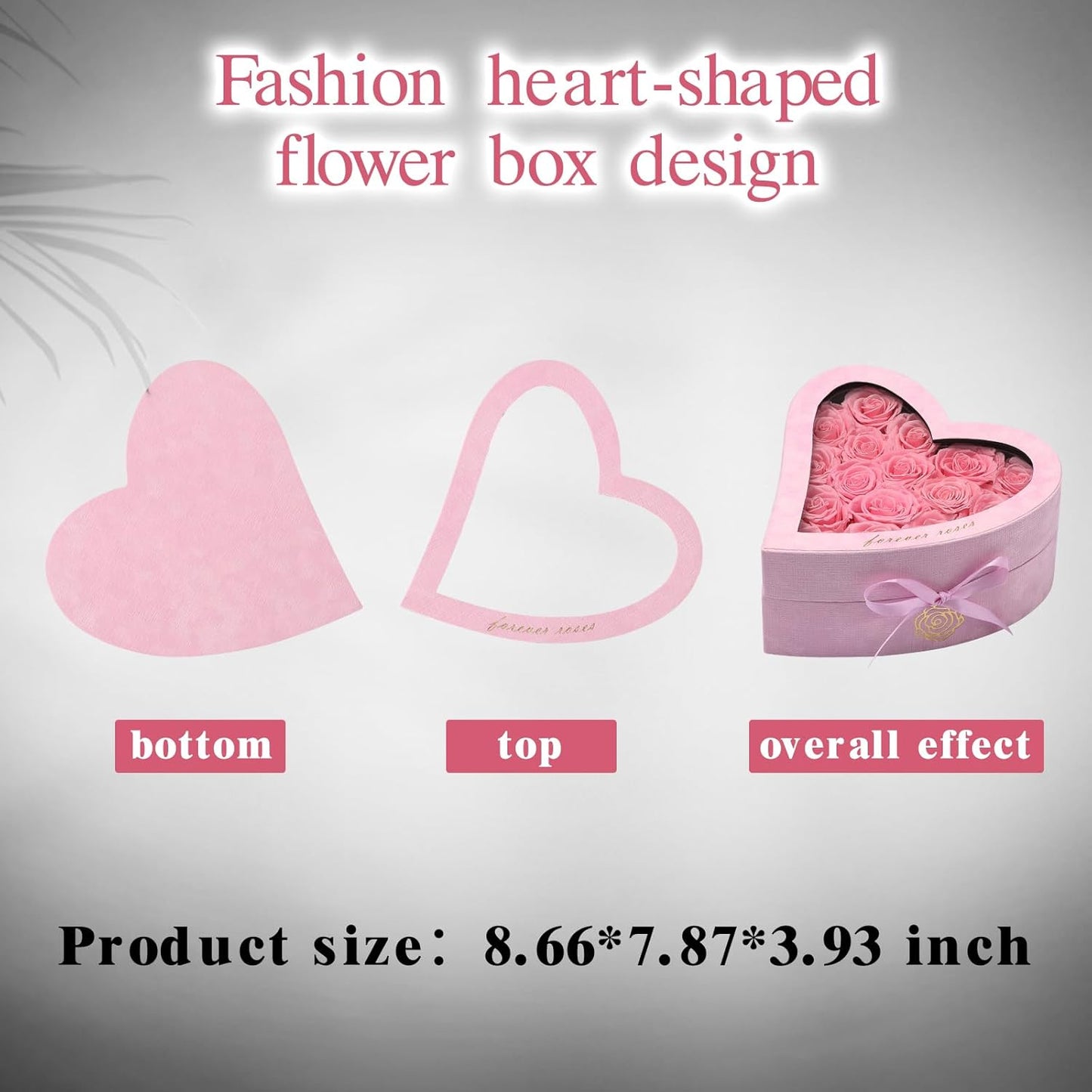 16 Forever Flowers in Heart Shaped Box - Preserved Roses Romantic Gifts for Her, Valentine’s Day, Anniversary, Wedding (Pink)