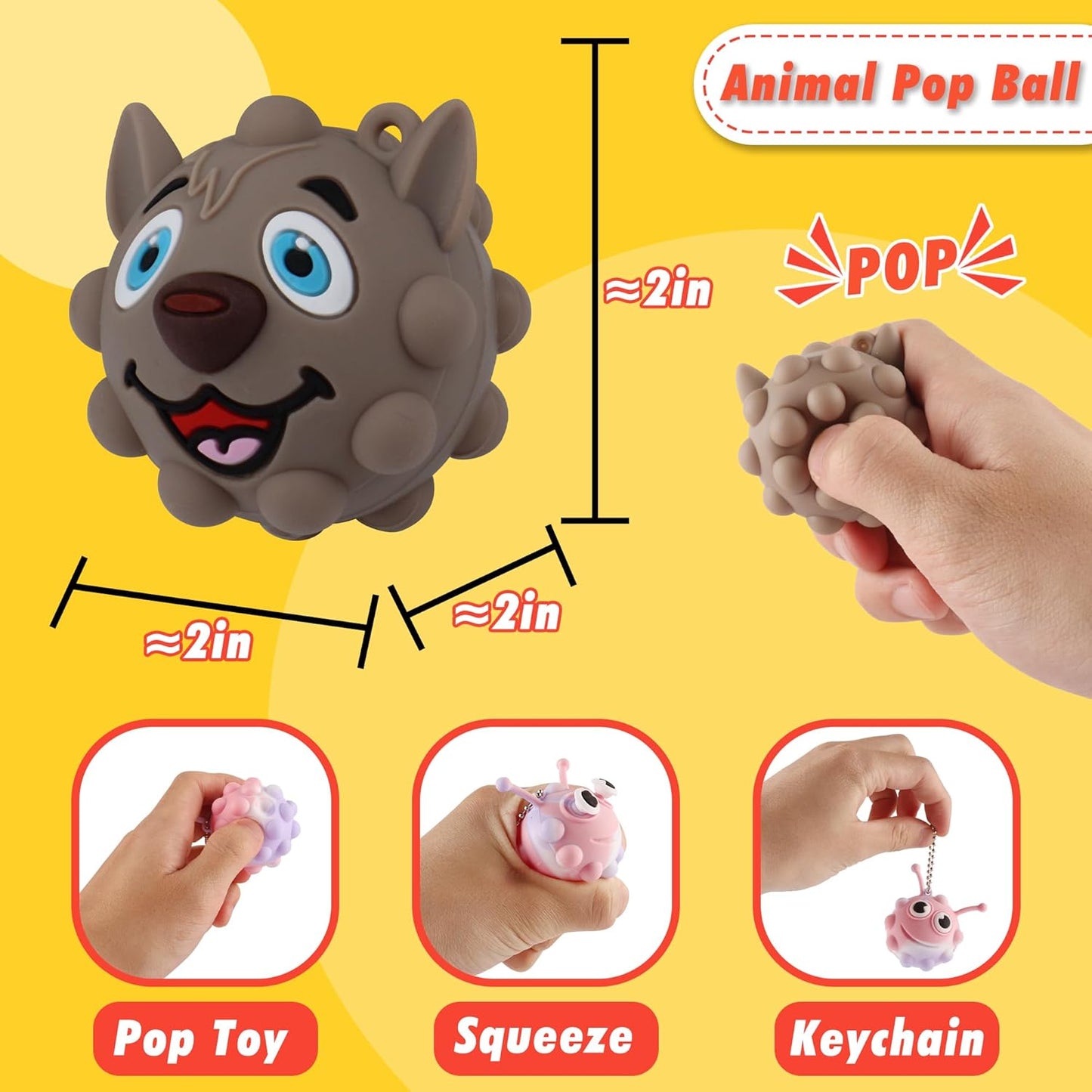 24PACK Animal Pop Balls Fidget Toys, Party Favors for Kids, Goodie Bag Stuffers, Pinata Stuffers, Treasure Box Toys, Prizes for Kids, Carnival Prizes, Birthday Gifts, School Rewards Prizes