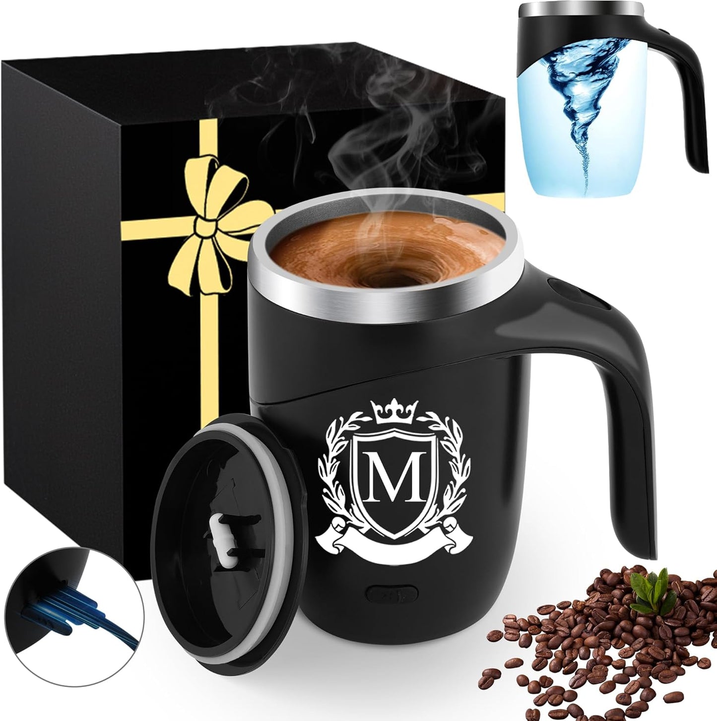 Initial Magnetic Stirring Coffee Mug Stainless Travel Cup Male Teacher Appreciation Gifts in Bulk Ideas Best End Year Christmas Back School Day Thank You Men Regalos Maestras Agradecimiento Gifts,M