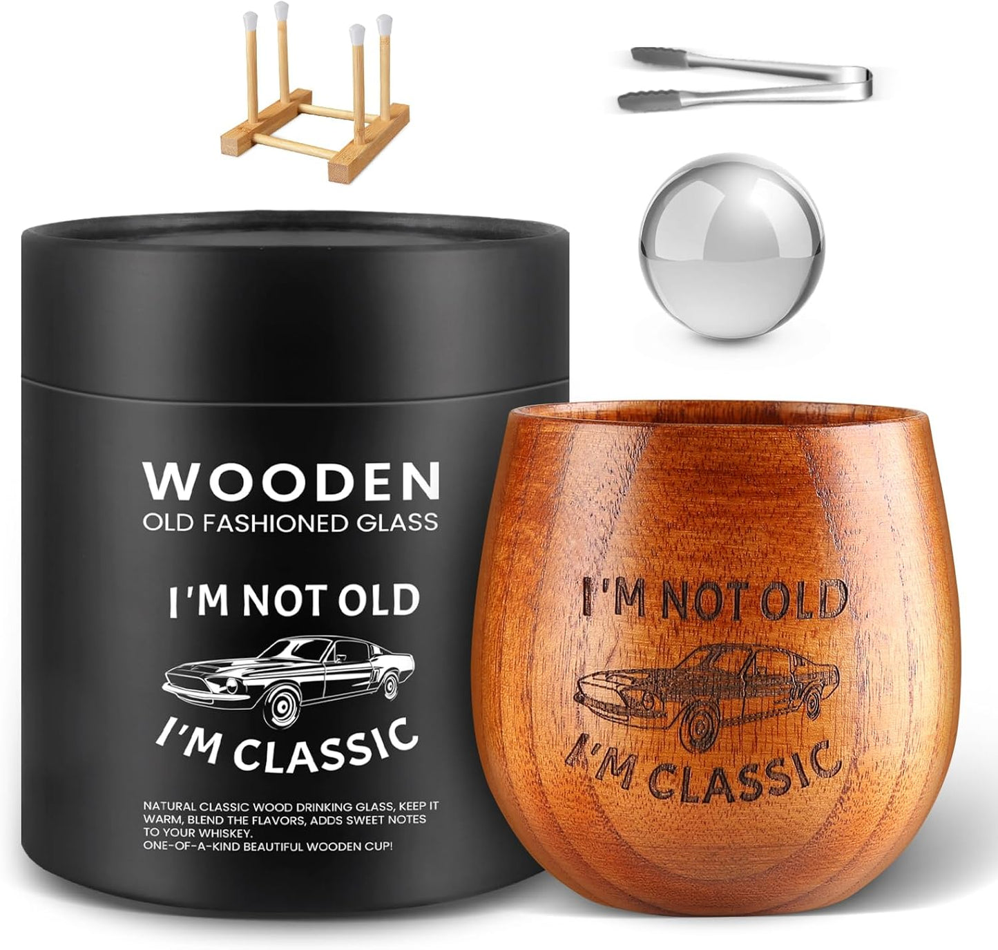 Engraved Wooden Whiskey Glasses, Old Fashioned Wood Bourbon Drinking Glass, Bourbon Gifts for Men, Dad Birthday, Retirement Gifts(1 Pack)