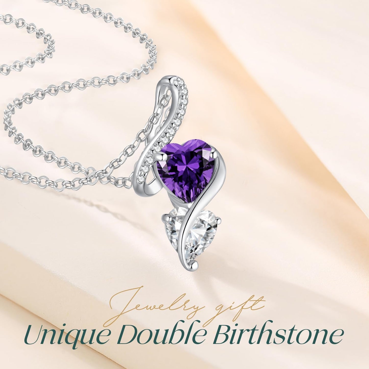 LOUISA SECRET Unique Double Heart Necklace Gifts for Wife Women, 925 Sterling Silver Tiny Birthstone Pendant Jewelry Gift for Her Girlfriend Mom Valentine's Day Anniversary Mother's Day Birthdays & Christmas