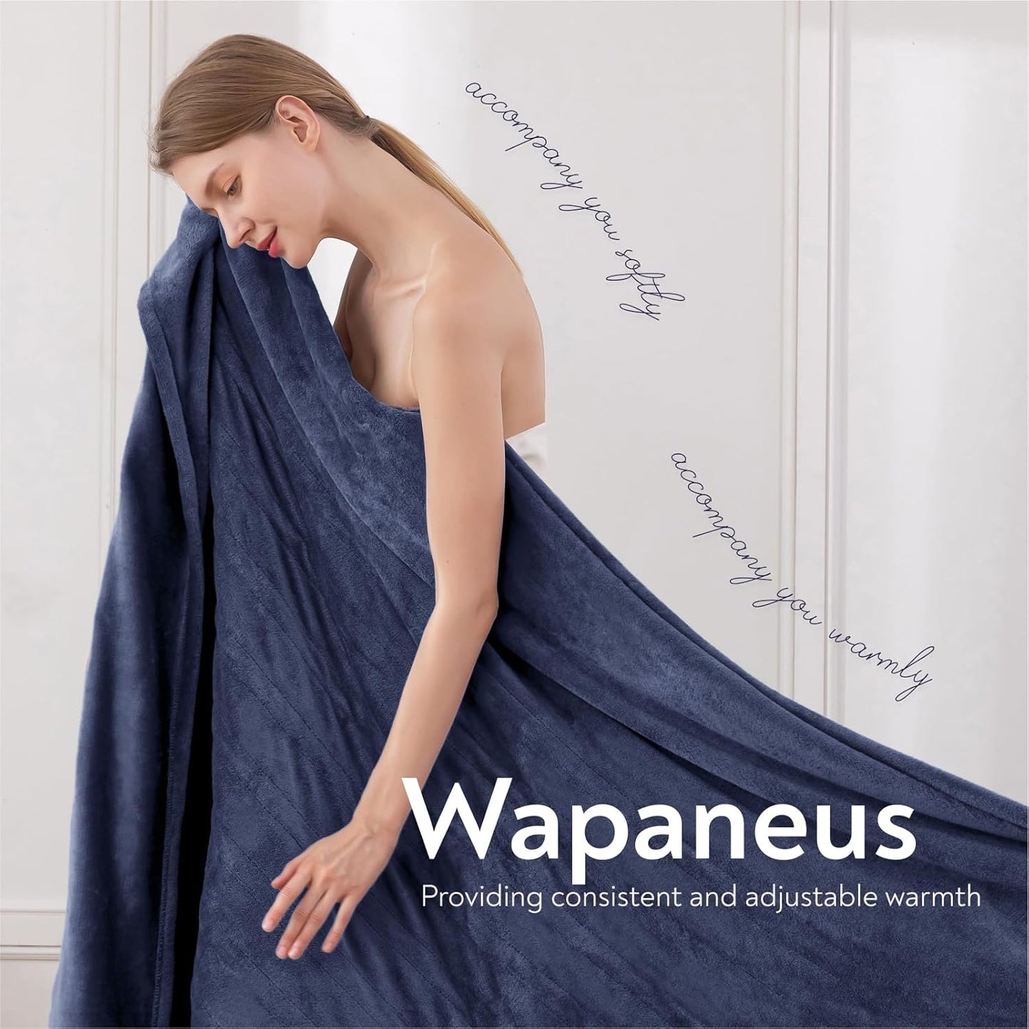 Wapaneus Foot Pocket Heated Blanket Electric Throw with 10 Heating Levels and 4 Timer Settings 4 Hours Auto Shut Off, Flannel Fast-Heating Heated Throw 50" x 60", Machine Washable, Dark Blue