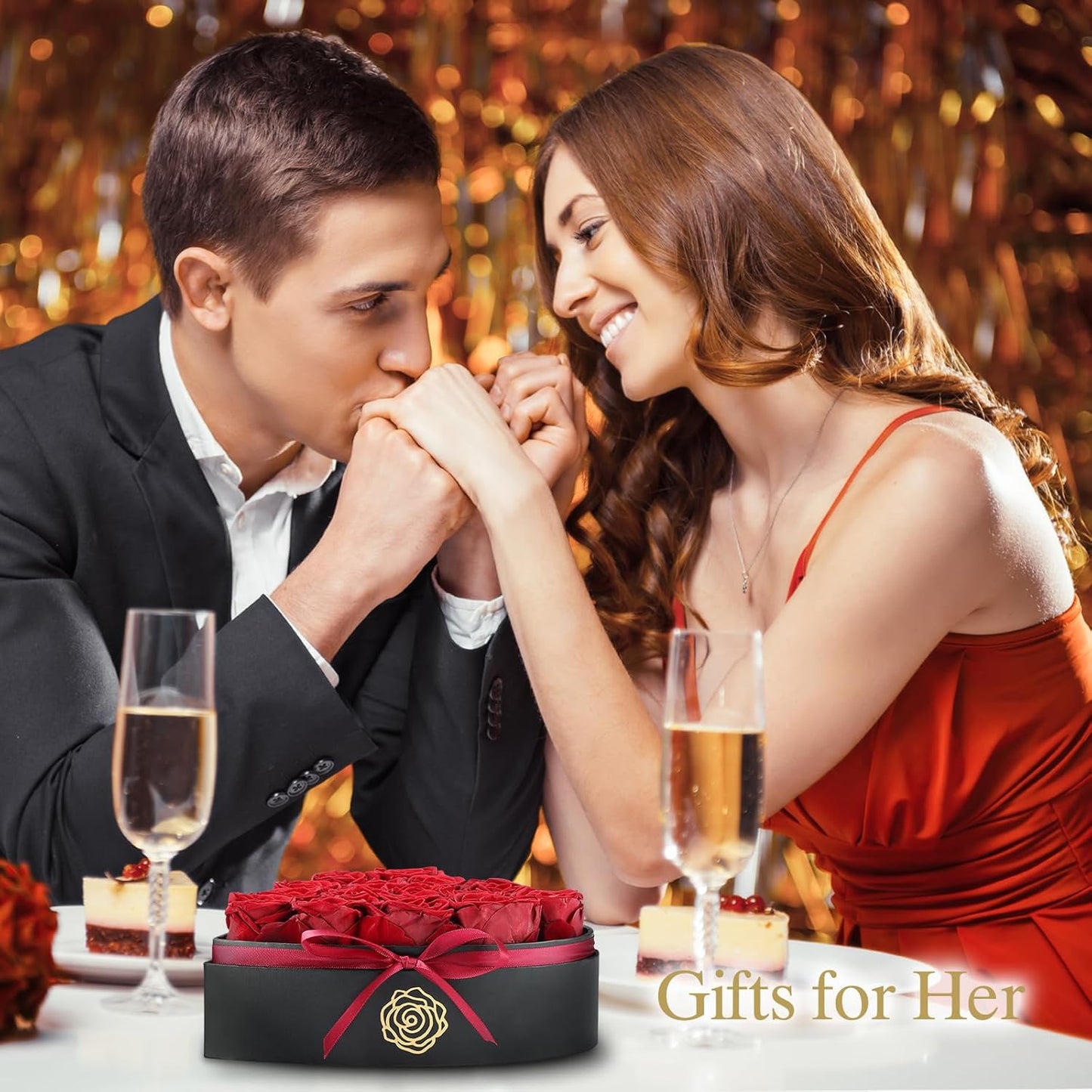 16 Forever Flowers in Heart Shaped Box - Preserved Roses Romantic Gifts for Her, Valentine’s Day, Anniversary, Wedding (Wine)