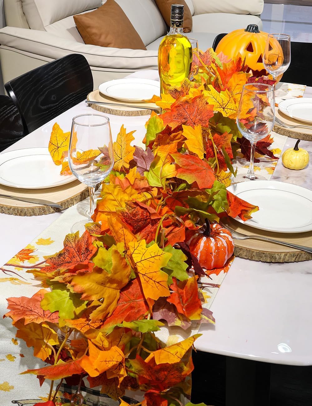 wohohoho 6 Packs Fall Garland Maple Leaf, 5.9Ft/Pieces Fall Leaves Garland 7 Maple Leaves Hanging Vines for Autumn Decor Halloween Thanksgiving Christmas Indoor Outdoor Decorations