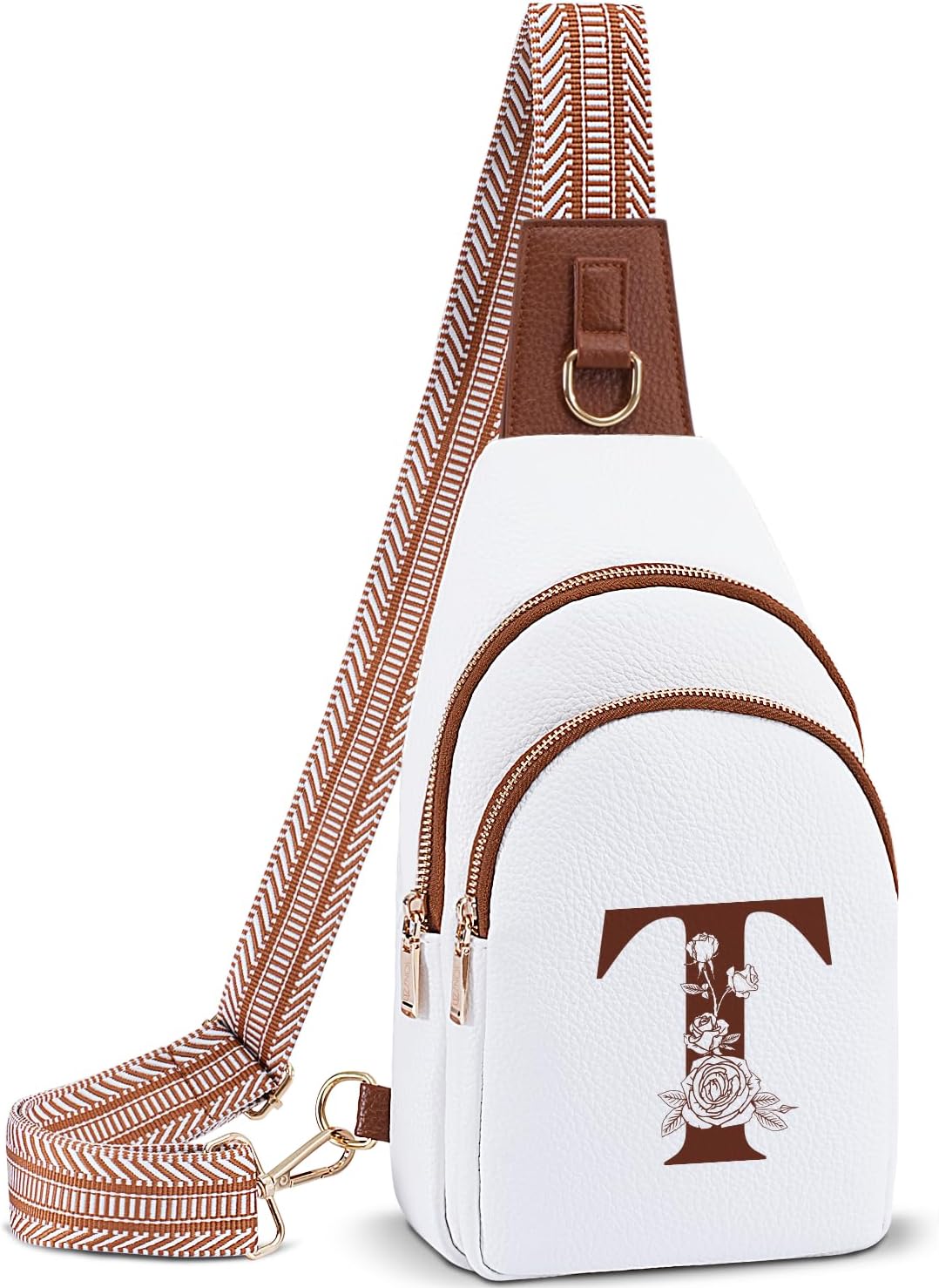 Crossbody Bag for Women Leather Sling Bags with Initial Letter Fanny Pack Chest Bag for Travel, Gift for Mom Wife