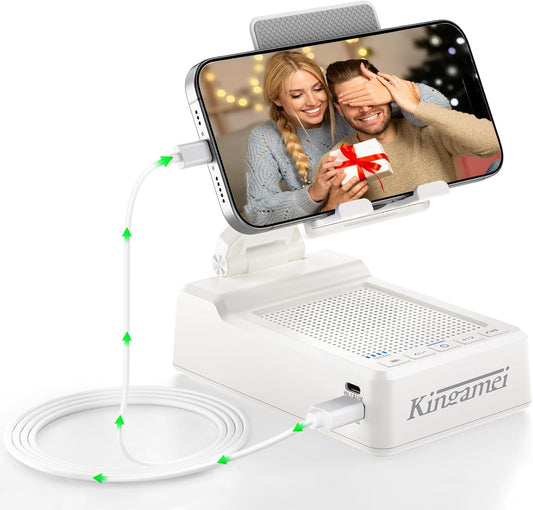 4In1 Cell Phone Stand with Speaker Bluetooth Wireless, Power Bank Foldable Phone Holder, Gifts for Mens Women, Portable Cellphone Holder with Speaker and Anti-Slip Base HD Surround Sound - White