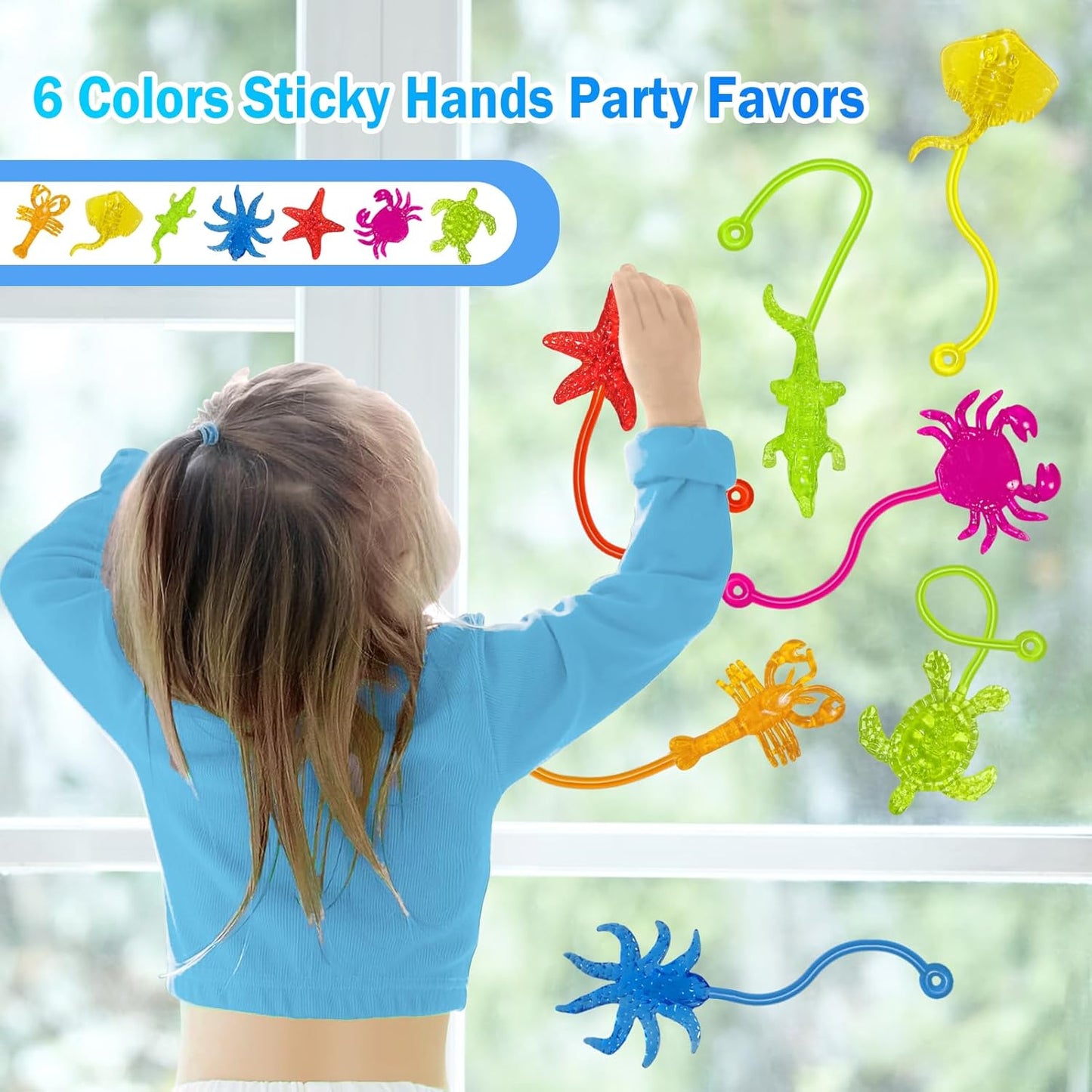 Sticky Hands Bulk 42PCS Ocean Animal Party Favors for Kids Stretchy Sticky Hand Fidget Toys Goodie Bag Stuffers Treasure Box Toys for Classroom Prizes Birthday Party Supplies Easter Egg Fillers