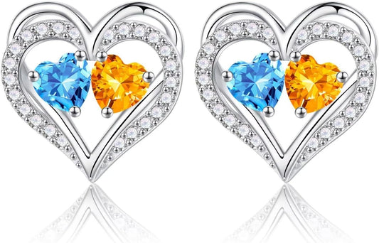 Iefil Birthstone Earrings for Women - 925 Sterling Silver Heart Earrings Anniversary Birthday Gifts for Women Wife Girlfriend Mom