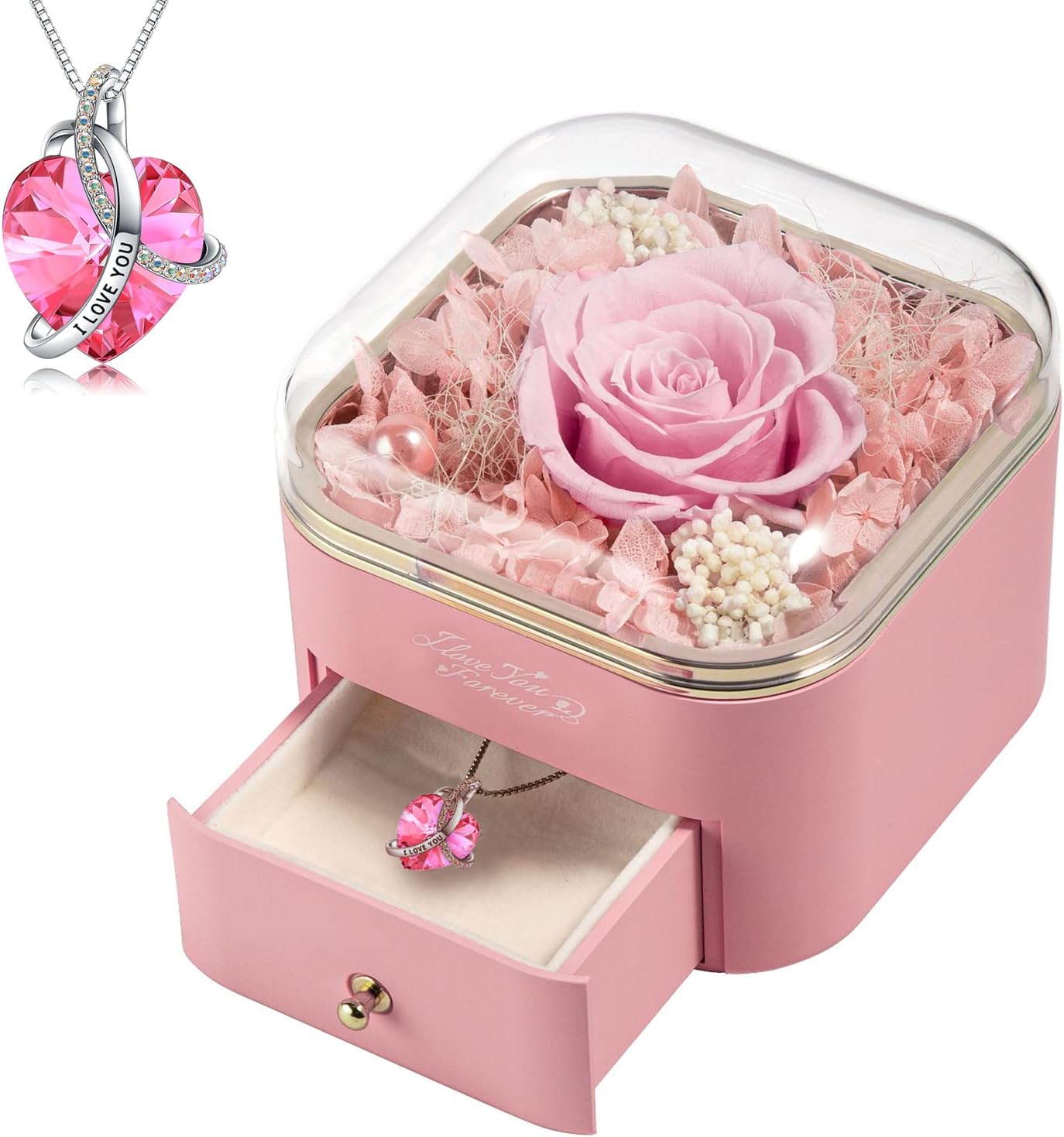 EleShow Preserved Flowers Real Pink Rose Gifts for Mom Grandma Wife Girlfreind on Mothers Day Valentines Christmas Anniversary Birthday Gifts for Women I Love You Gifts for Her