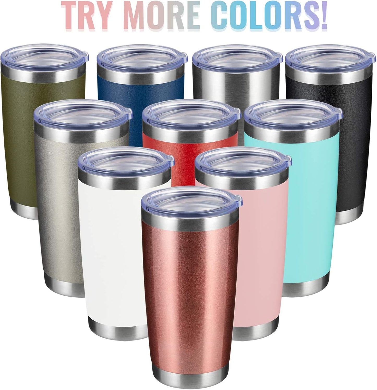 12 pack 20 OZ Double Wall Stainless Steel Vacuum Insulated Tumbler Coffee Travel Mug With Lid, Durable Powder Coated Insulated Coffee Cup for Cold & Hot Drinks (White, 12 pack)