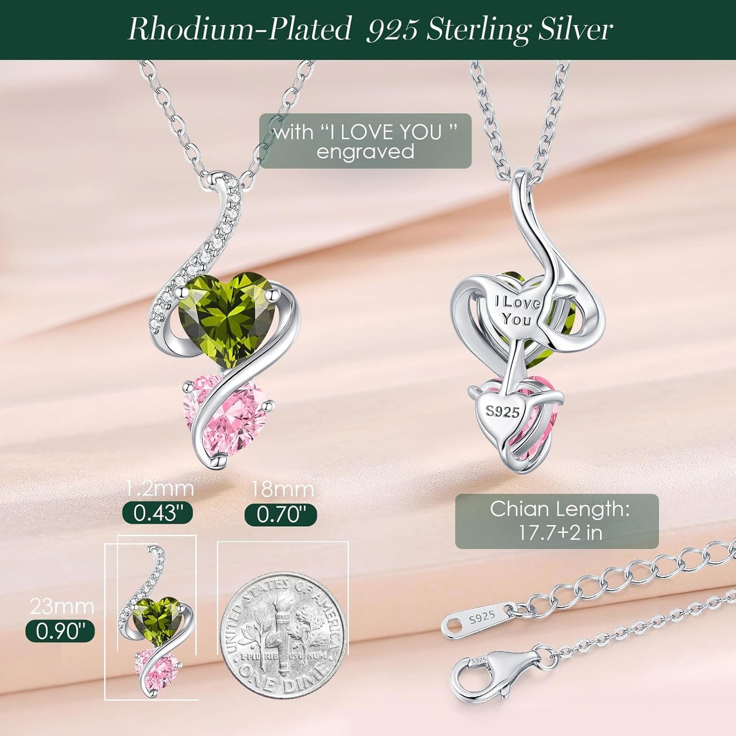 LOUISA SECRET Unique Double Heart Necklace Gifts for Wife Women, 925 Sterling Silver Tiny Birthstone Pendant Jewelry Gift for Her Girlfriend Mom Valentine's Day Anniversary Mother's Day Birthdays & Christmas