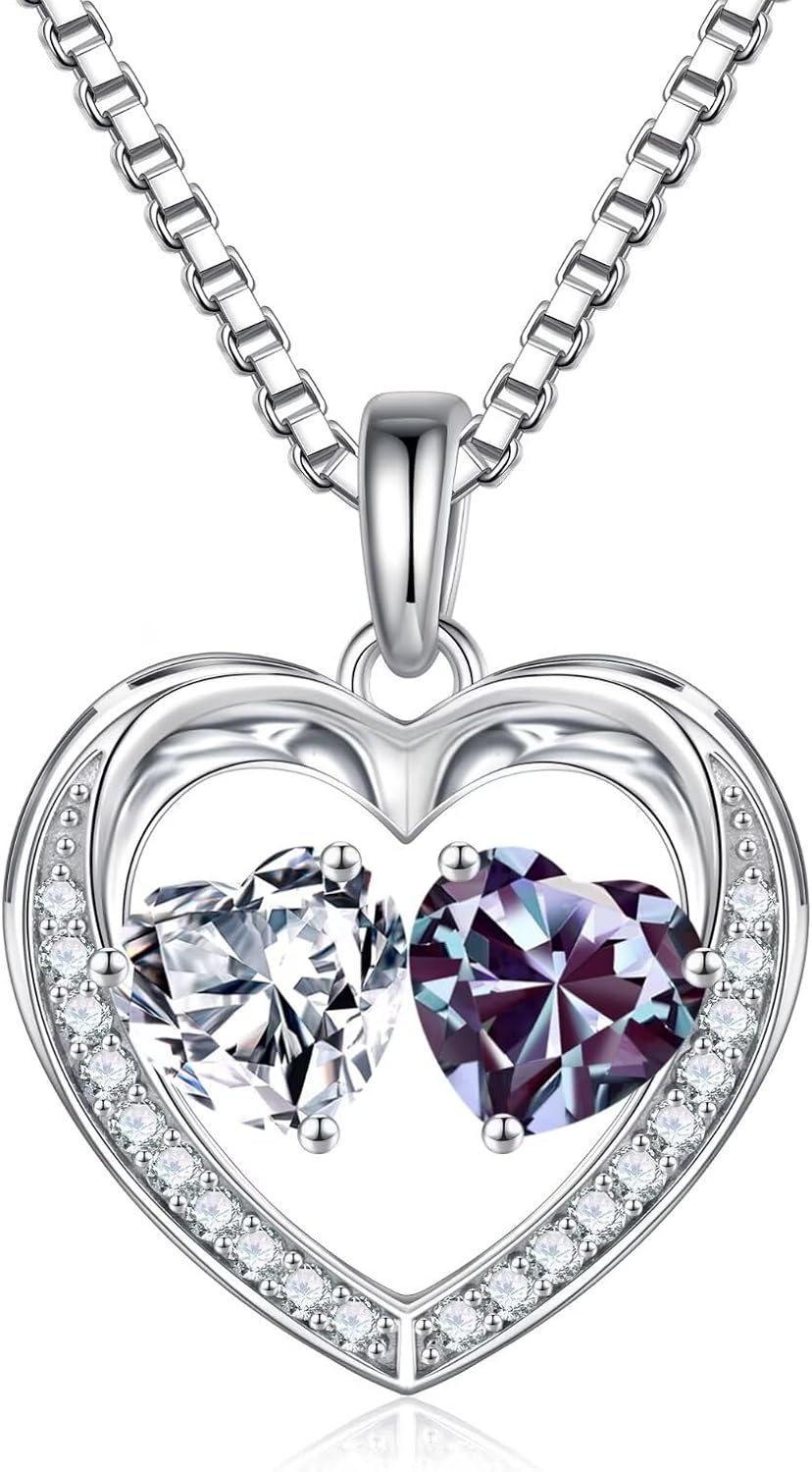 Iefil Birthstone Jewelry for Women - 925 Sterling Silver Birthstone Necklace, Anniversary Birthday Gifts for Women, Jewelry Gifts for Her Wife Mom Daughter