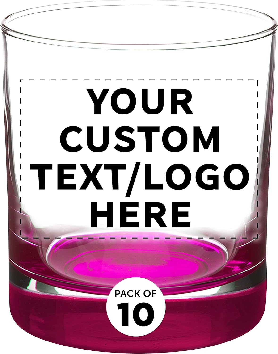 Custom Whiskey Glasses by Libbey 10 oz. Set of 10, Personalized Bulk Pack - Heavy Base Old Fashioned Glass, Perfect for Scotch, Bourbon, Whiskey, Cocktail - Pink