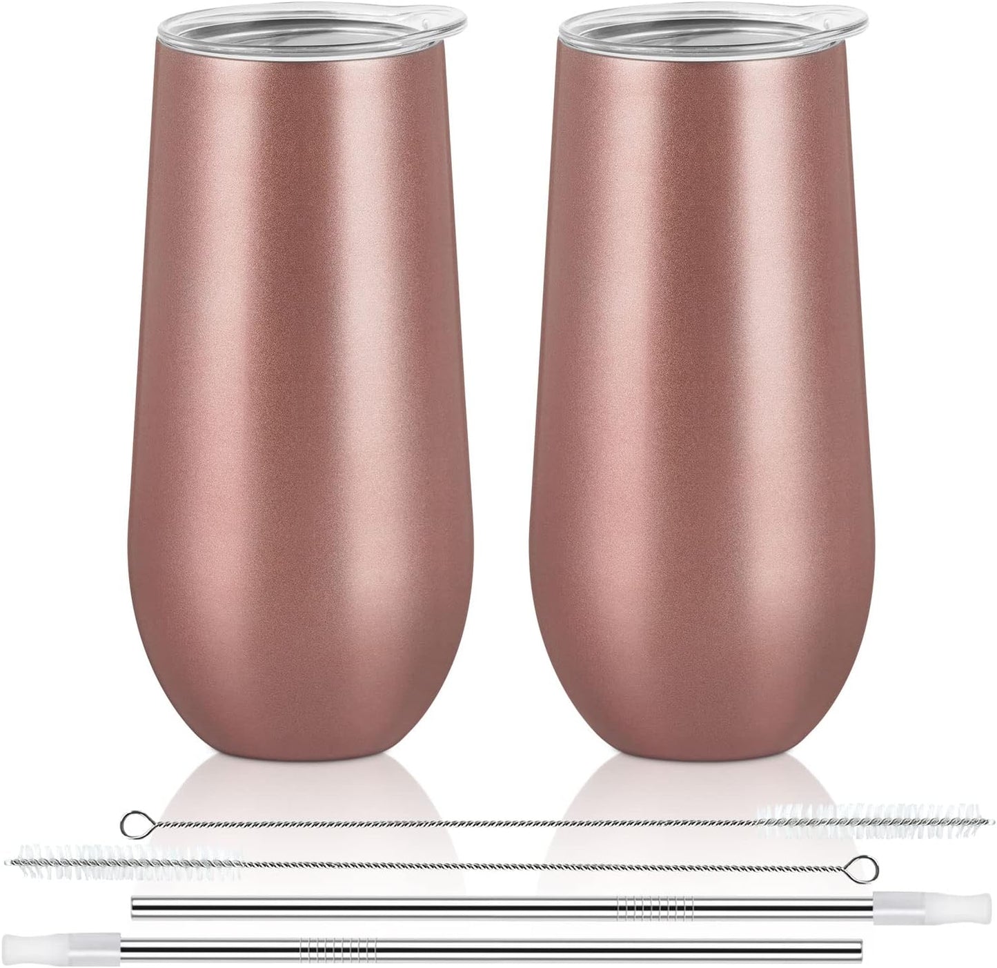 Lifecapido 2 Pack Insulated Tumblers, 12oz Stemless Champagne Flutes, Stainless Steel Tumblers, Insulated Glass for Birthday Party, Wedding, Christmas (Rose Gold)