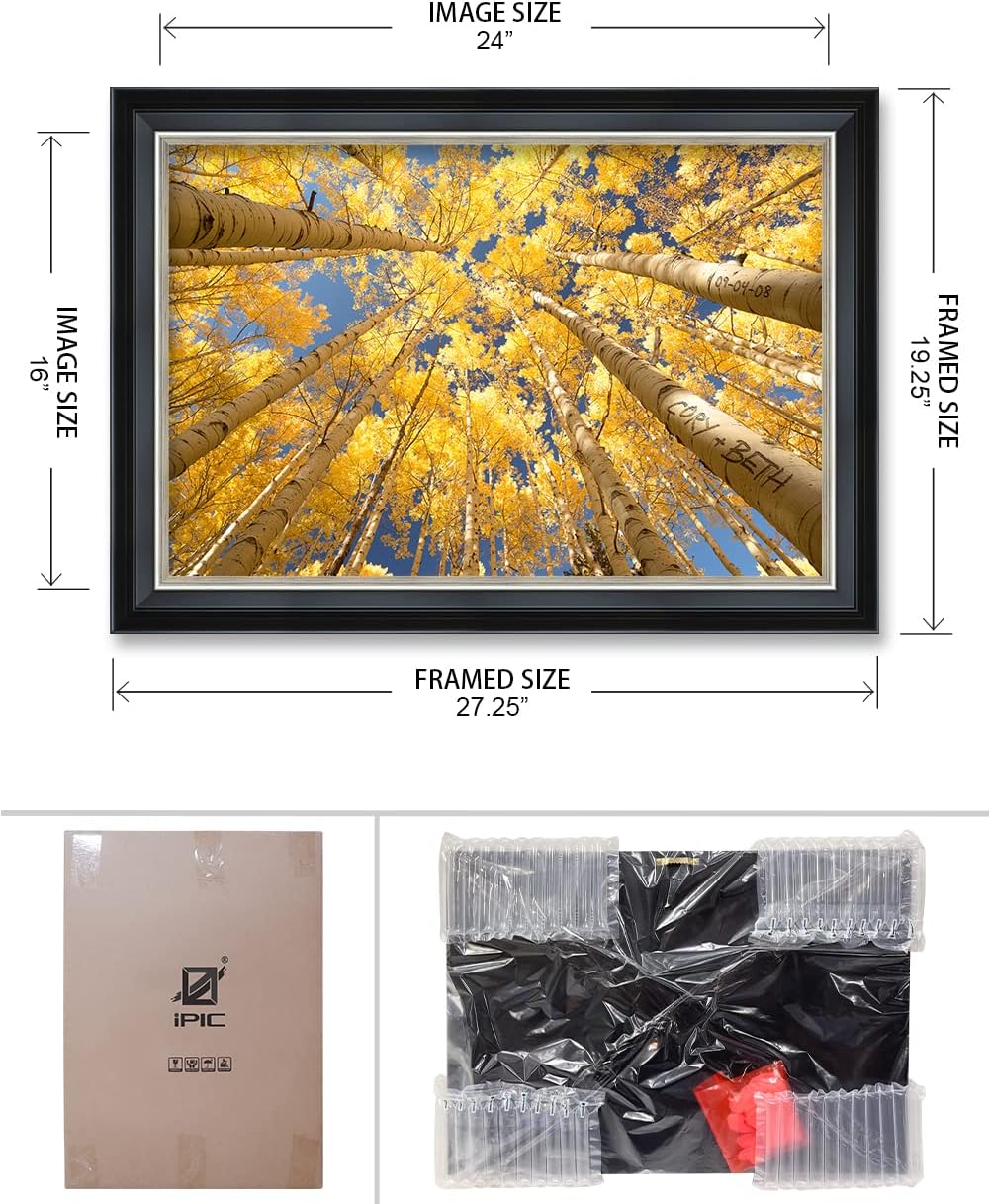 IPIC - Fall in Love, Personalized Framed Wall Art with Names and Date on, Giclee Prints with Solid Wood, Custom Gifts for Wedding Anniversary. Total Framed Size: 27.25" W x 19.25" H