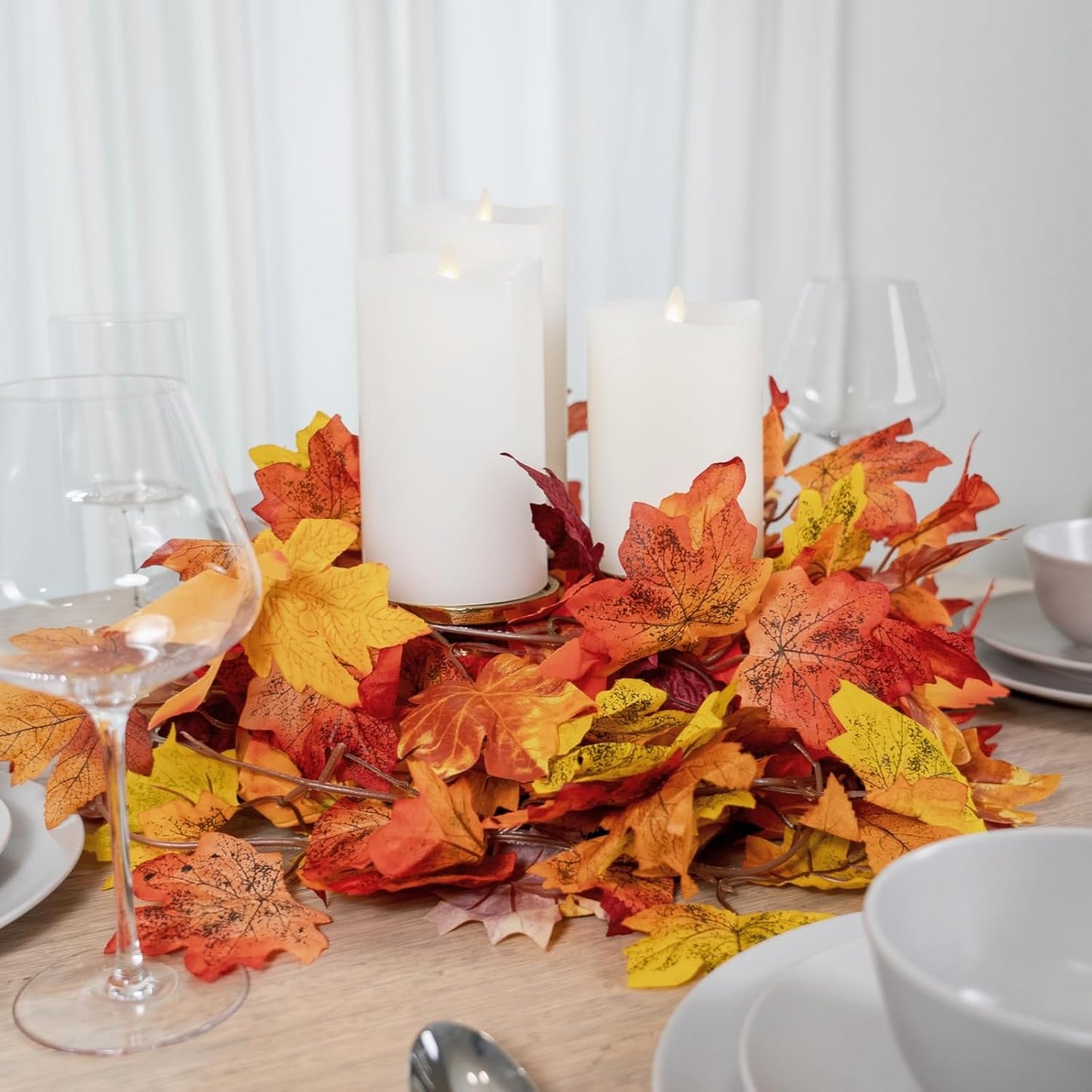 CQURE 30 Pack Fall Leaf Garland, Total 177Ft Artificial Fall Vines Autumn Garland Fall Maple Leaves Thanksgiving Decor for Home Wedding Fireplace Christmas