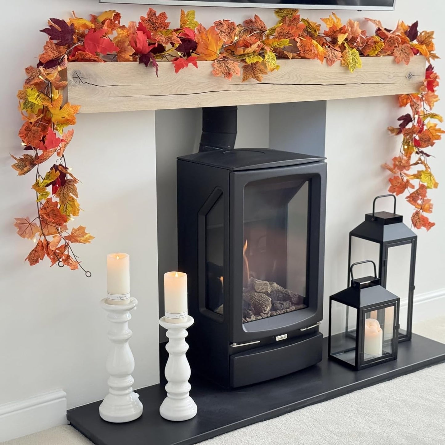CQURE 12 Pack Fall Leaf Garland, 5.9Ft Artificial Maple Leaf Garland Fall Leaves Autumn Hanging Vines Maple Leaves Thanksgiving Decor for Home Wedding Fireplace Party