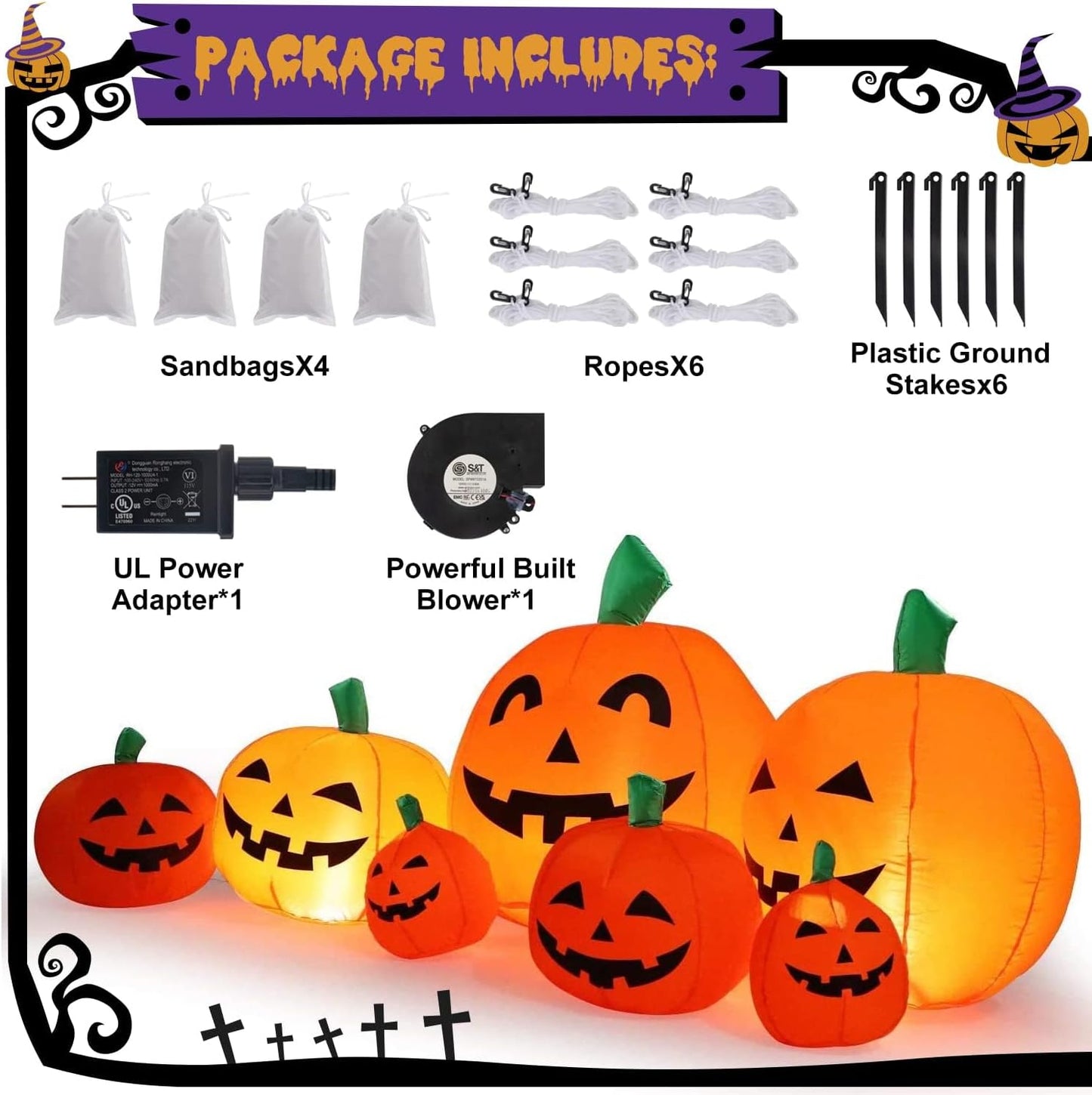 Sizonjoy 7 Ft Halloween Blow up Inflatable Pumpkin Decoration-Lighted Halloween Inflatable Pumpkin for Home Yard Garden Indoor and Outdoor Decoration