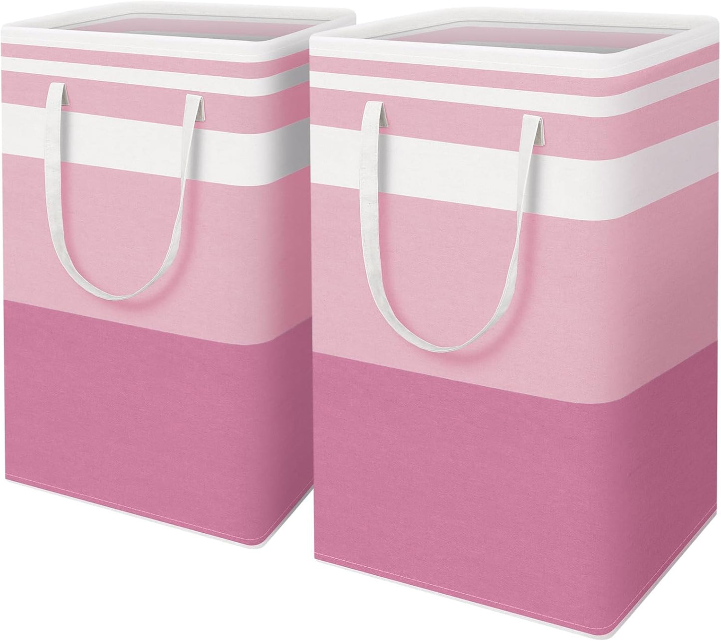 HomeHacks 2 Pack Large Laundry Baskets, Waterproof, Freestanding Laundry Hampers, Collapsible Clothes Hamper with Reinforced Handles in Laundry, College Dorm, Bathroom, Bedroom (Pink, 88Lx2)