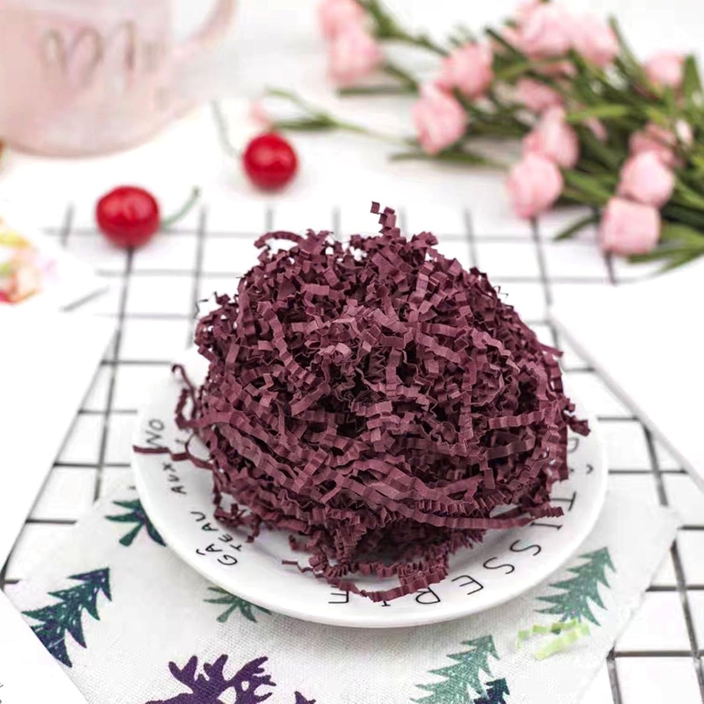 ZEBMOON 2 LB Burgundy Crinkle Cut Paper Shred Filler Great for Gift Wrapping, Basket Filling, Birthday, Wedding, Halloween, Thanksgiving, Christmas Day, New Year Party Decorations Filling Supplies