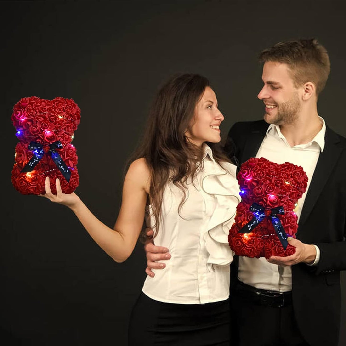 Artificial Rose Flower Bear,Perfect Romantic Gift for Her, Valentine's Mother's Day, Christmas, Birthday,Thanksgiving Party Anniversary Girl Friend Wife with Heart-Shaped Diamond Black Red