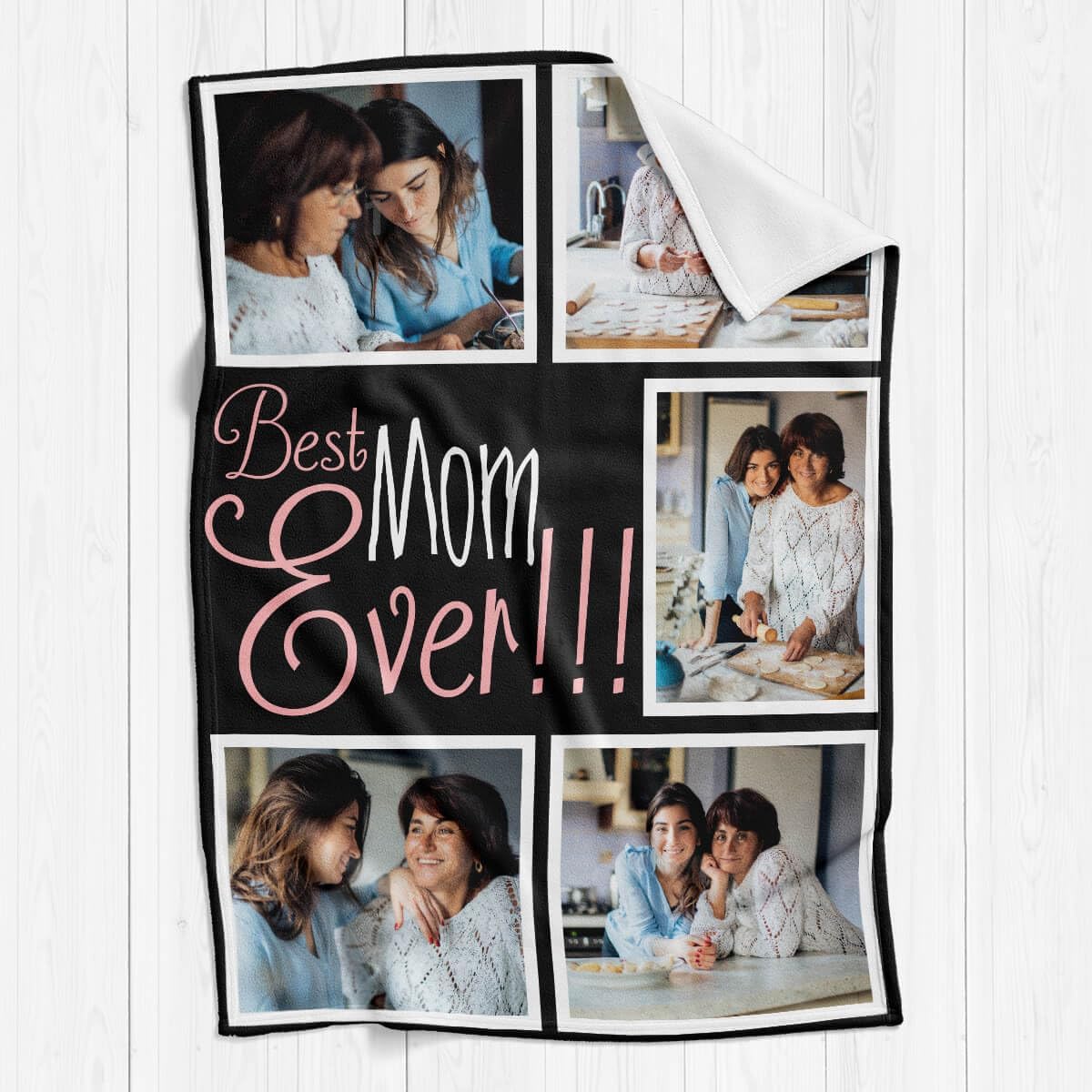 Custom Mom Blanket with 5 Photos Personalized Blanket with Pictures Customized Throw Gifts for Mom Grandma Photo Throw Blanket for Birthday Mother's Day, 15 Colors Available