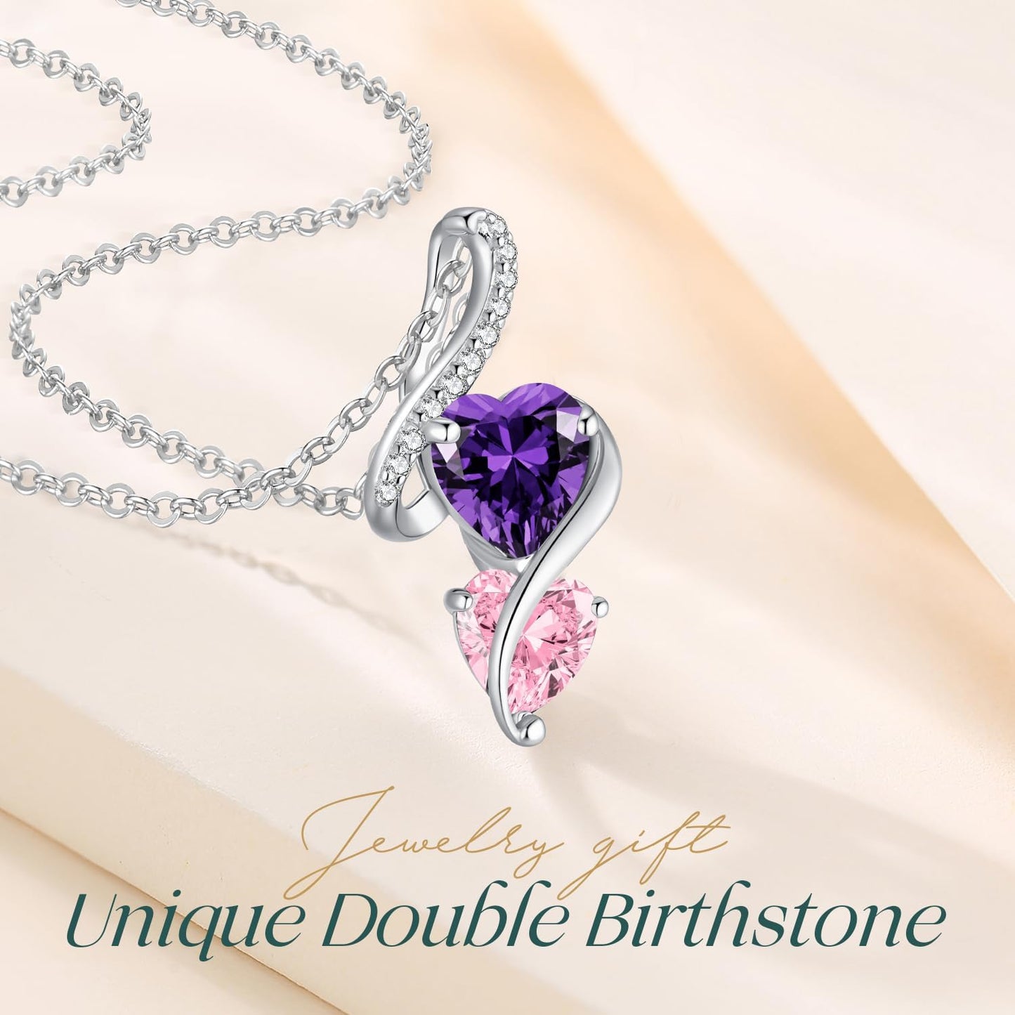 LOUISA SECRET Unique Double Heart Necklace Gifts for Wife Women, 925 Sterling Silver Tiny Birthstone Pendant Jewelry Gift for Her Girlfriend Mom Valentine's Day Anniversary Mother's Day Birthdays & Christmas