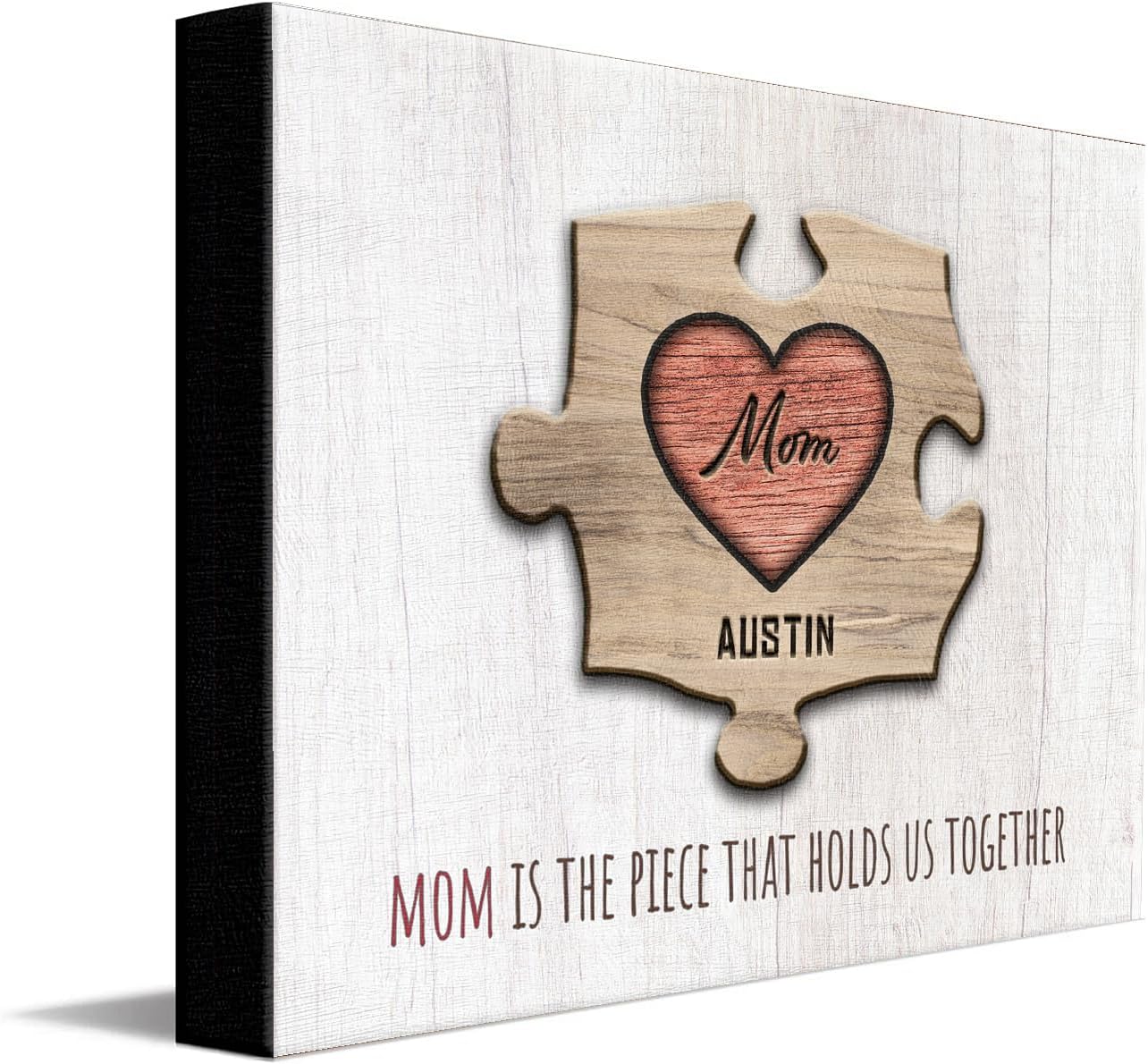 Personal-Prints MOM & Children Personalized HEART Puzzle Wall Art | Unique Customized with up to 8 Names | Mother’s Day, Birthday or Christmas Gift (16"x20" Stretched Canvas, 1 Child)