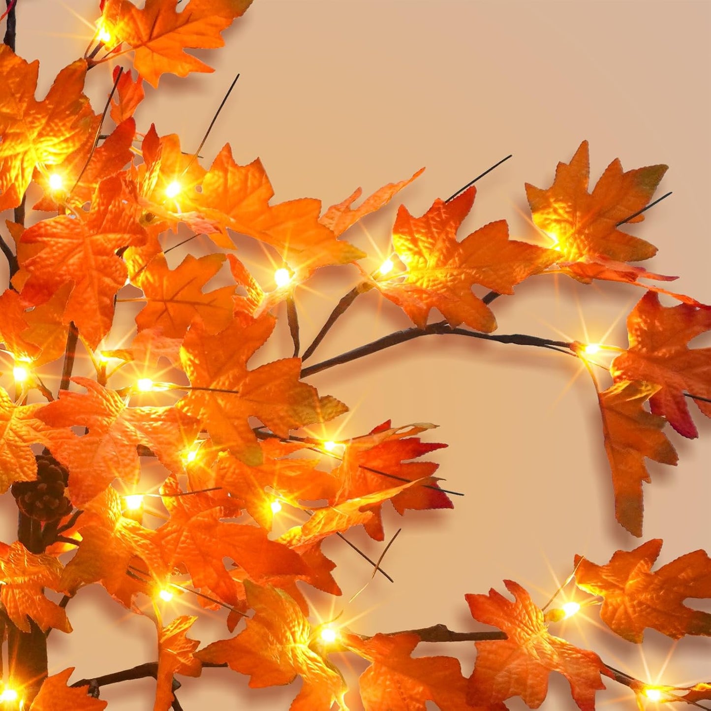 4FT Prelit Maple Tree Artificial Fall Tree with Acorn Pine Cone 56 LED Autumn Lighted Tree for Thanksgiving Harvest Wedding Party Home Indoor Outdoor Decor