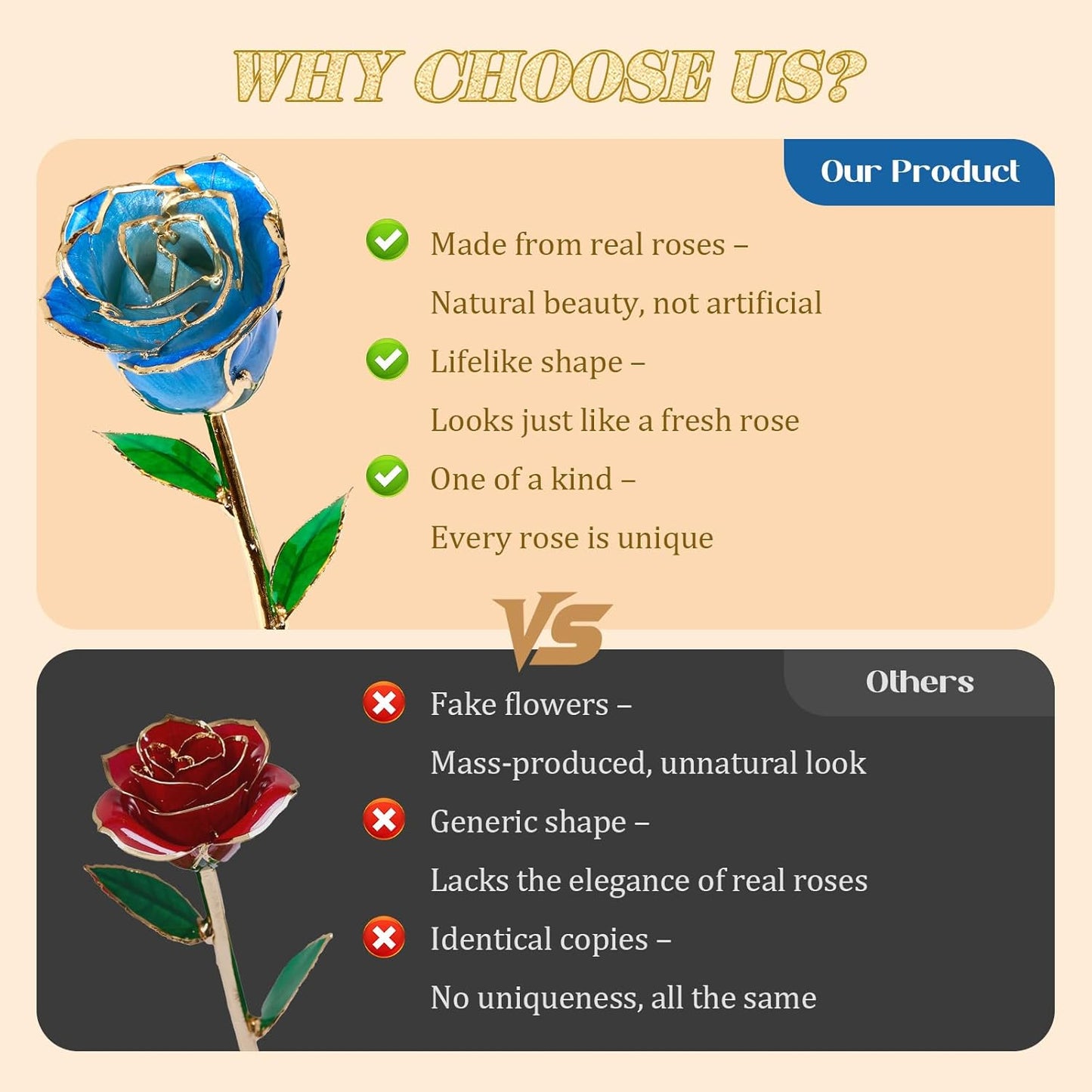 Mikasol Real 24K Gold Dipped Realistic Rose – Timeless Lifelike Bloom with Heart Puzzle Base – Romantic Gradient Blue Flower Gift for Her, Wife, Girlfriend, Mom – Birthday, Anniversary, Mother’s Day