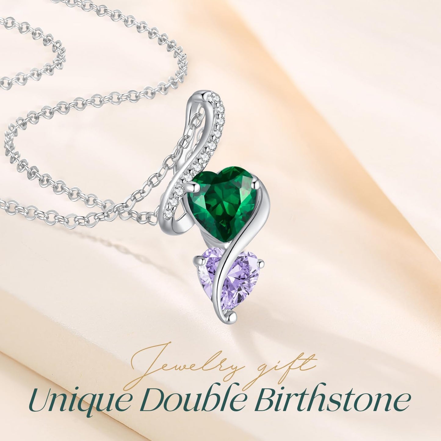 LOUISA SECRET Unique Double Heart Necklace Gifts for Wife Women, 925 Sterling Silver Tiny Birthstone Pendant Jewelry Gift for Her Girlfriend Mom Valentine's Day Anniversary Mother's Day Birthdays & Christmas