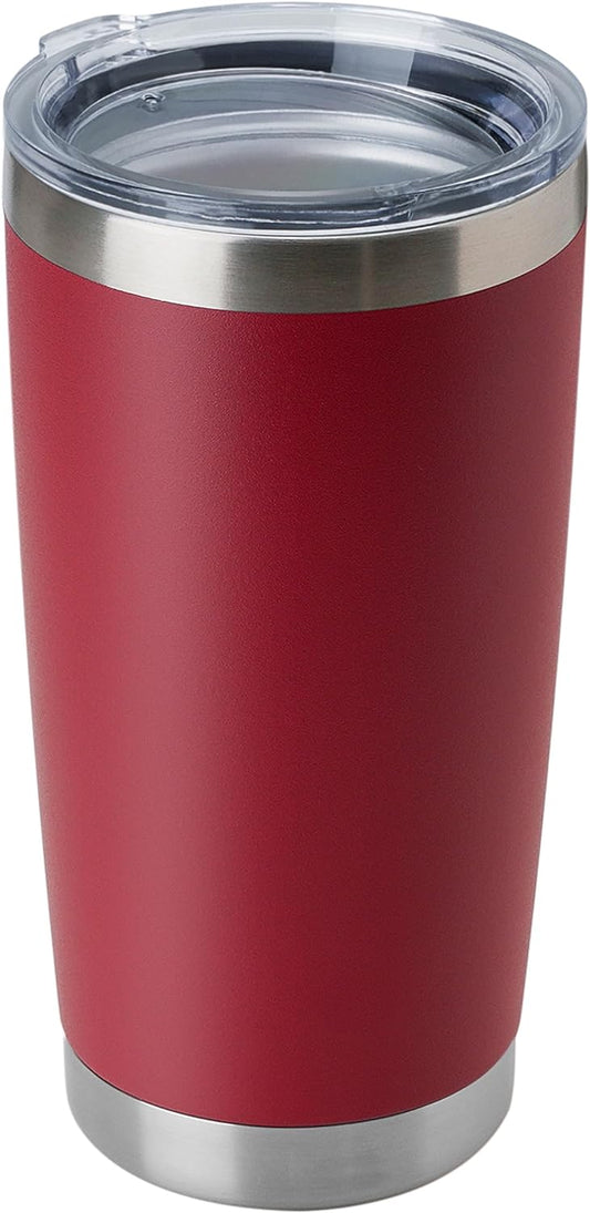 DOMICARE 20oz Stainless Steel Tumbler Bulk with Lid, Double Wall Vacuum Insulated Travel Mug, Powder Coated Coffee Cup (Powder Red, 1)