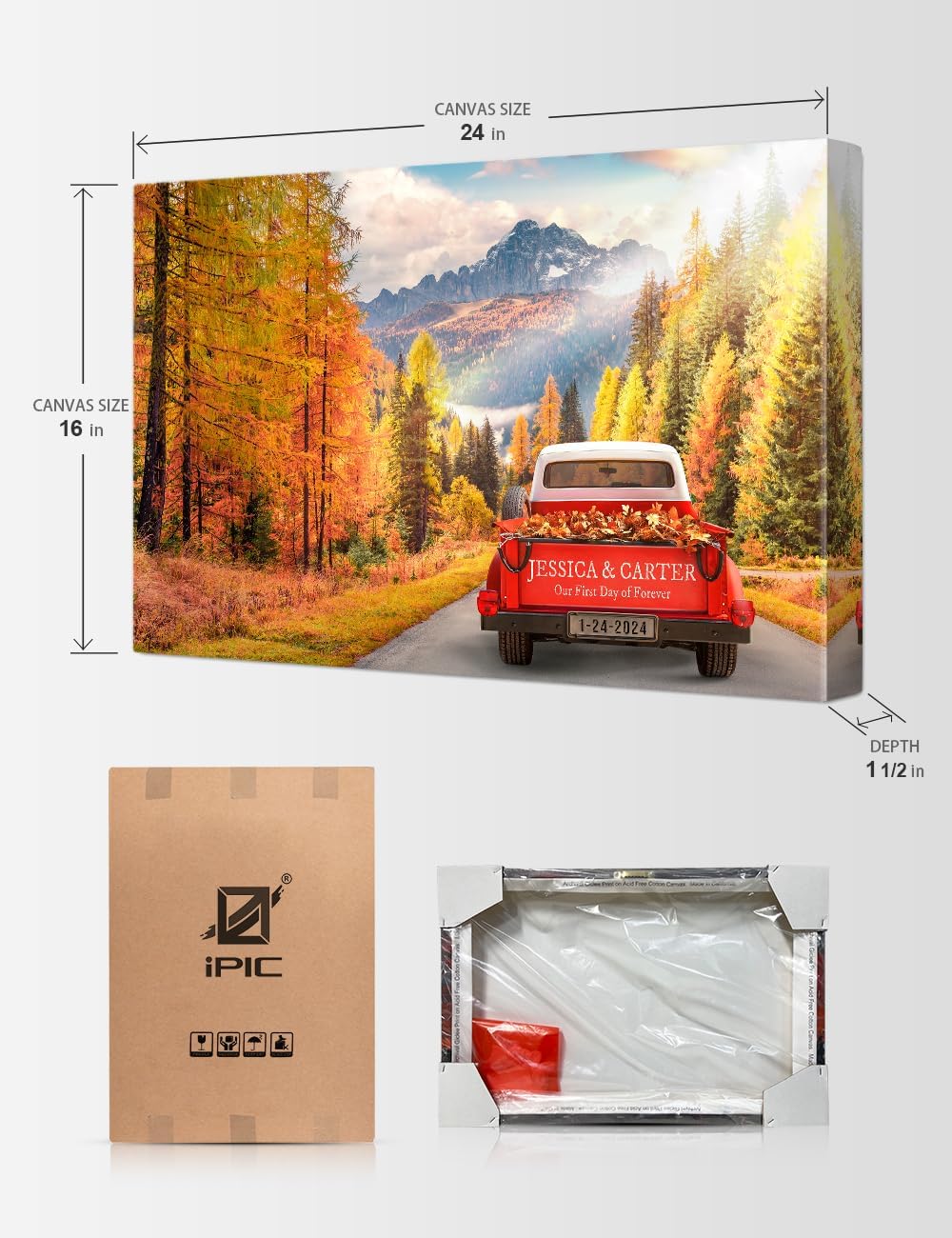 IPIC - Timeless Love Through the Seasons, Autumn, Personalized Canvas Wall Art with Names, Custom Gift for Couples, Romantic Anniversary or Wedding Present for Bedroom or Living Room Decor