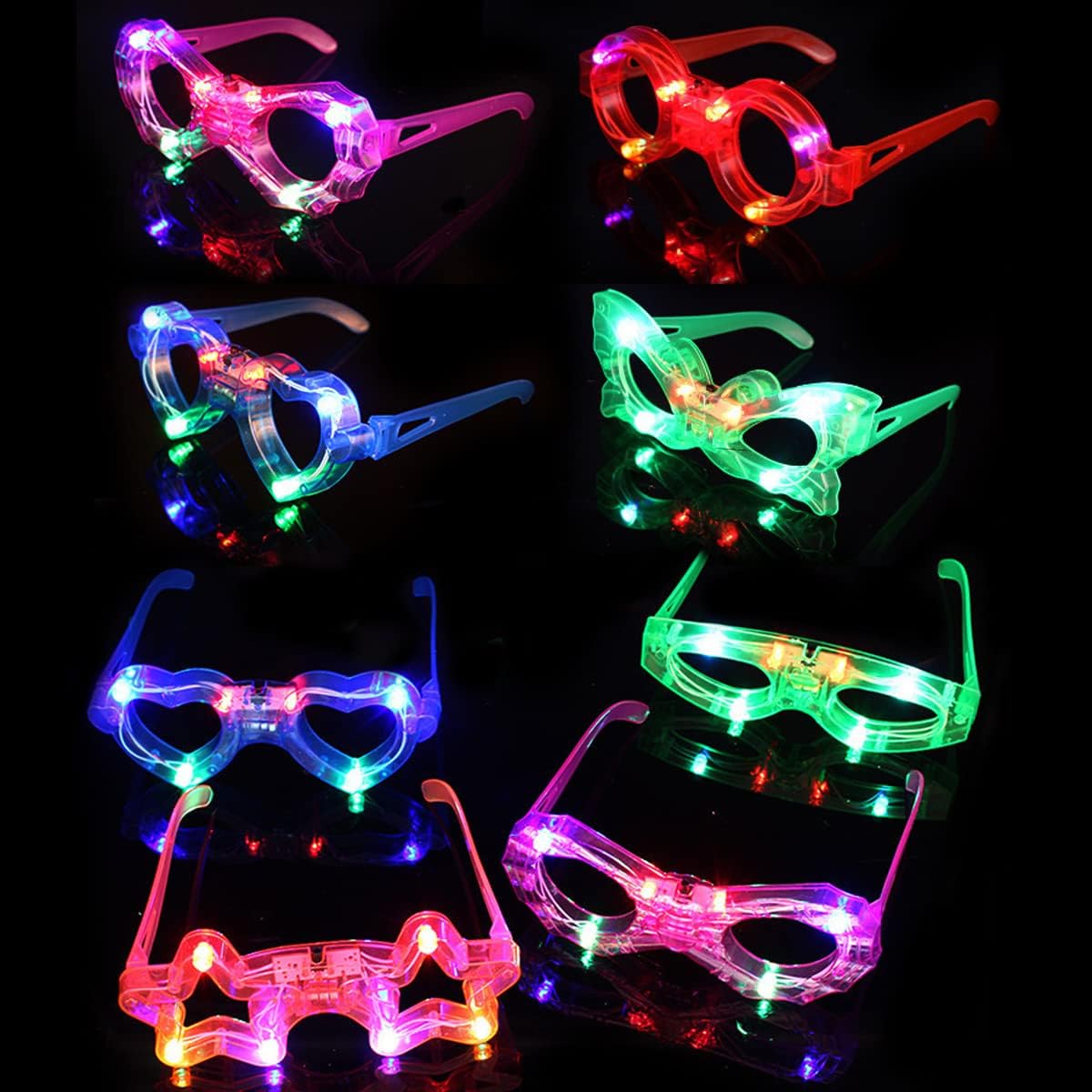 72 Packs LED Glasses for kids Glow in the dark Party Supplies Favor,6 LED 6 Shapes Glasses Flashing Plastic Light up Glass Toys Bulk 3 Replaceable Battery fit Halloween Christmas Thanksgiving