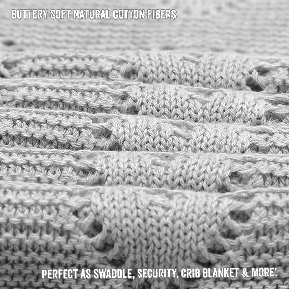 100% Cotton Unisex Knit Swaddle Baby Blanket for Girls and Boys - Soft Warm Cozy Swaddler Receiving Cuddle Stroller Crib Heart Blanket for Newborns, Infants Toddlers (Grey, 0-2 Years)