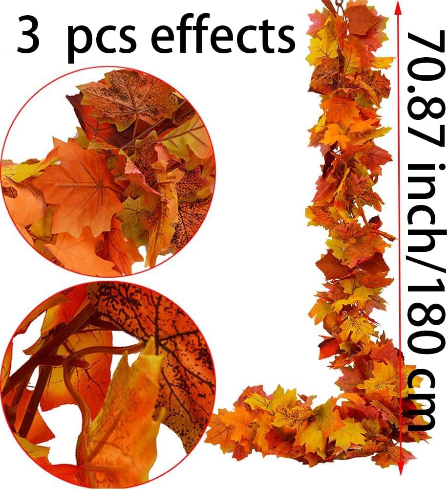 Fall Garland Fall Leaves Garland for Thanksgiving Decorations Home Outdoor Decor (3 Pcs)