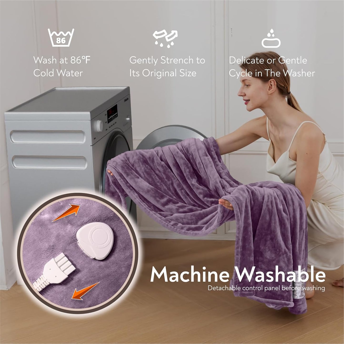 Wapaneus Foot Pocket Heated Blanket Electric Throw with 10 Heating Levels and 4 Timer Settings 4 Hours Auto Shut Off, Flannel Fast-Heating Heated Throw 50" x 60", Machine Washable, Purple