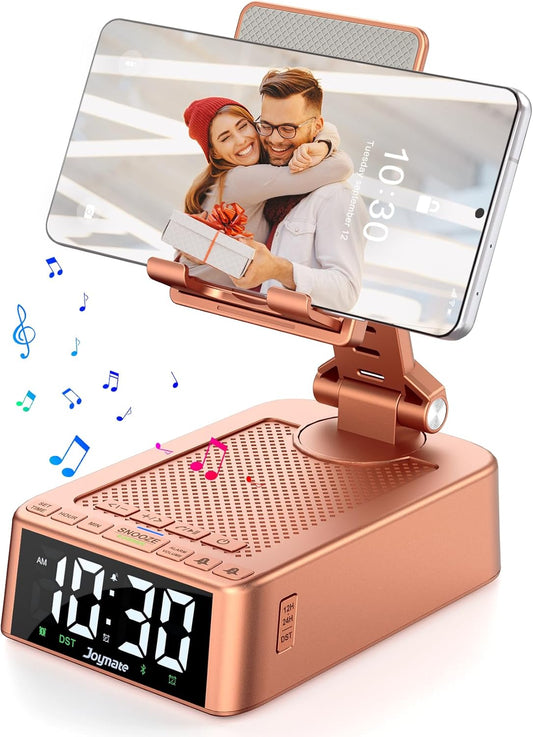 Gifts for Women Girls, Phone Stand with Bluetooth Speaker 360° Rotable Angel Adjustable Cell Phone Holder for Desk with HD Subwoofer Sound Fits All Phones,Tablets (Rose Gold)