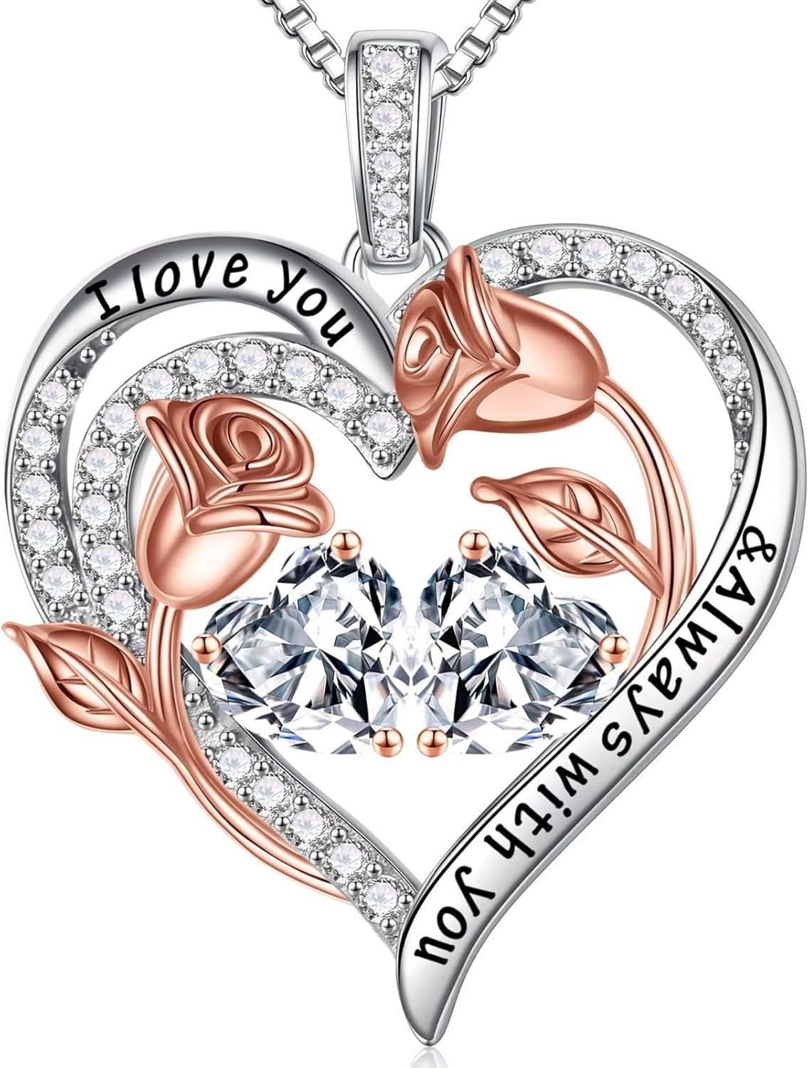 Iefil Birthstone Necklace for Women - 925 Sterling Silver Rose Heart Birthstone Necklace Birthday Anniversary Jewelry Gifts for Her Wife Mom Daughter