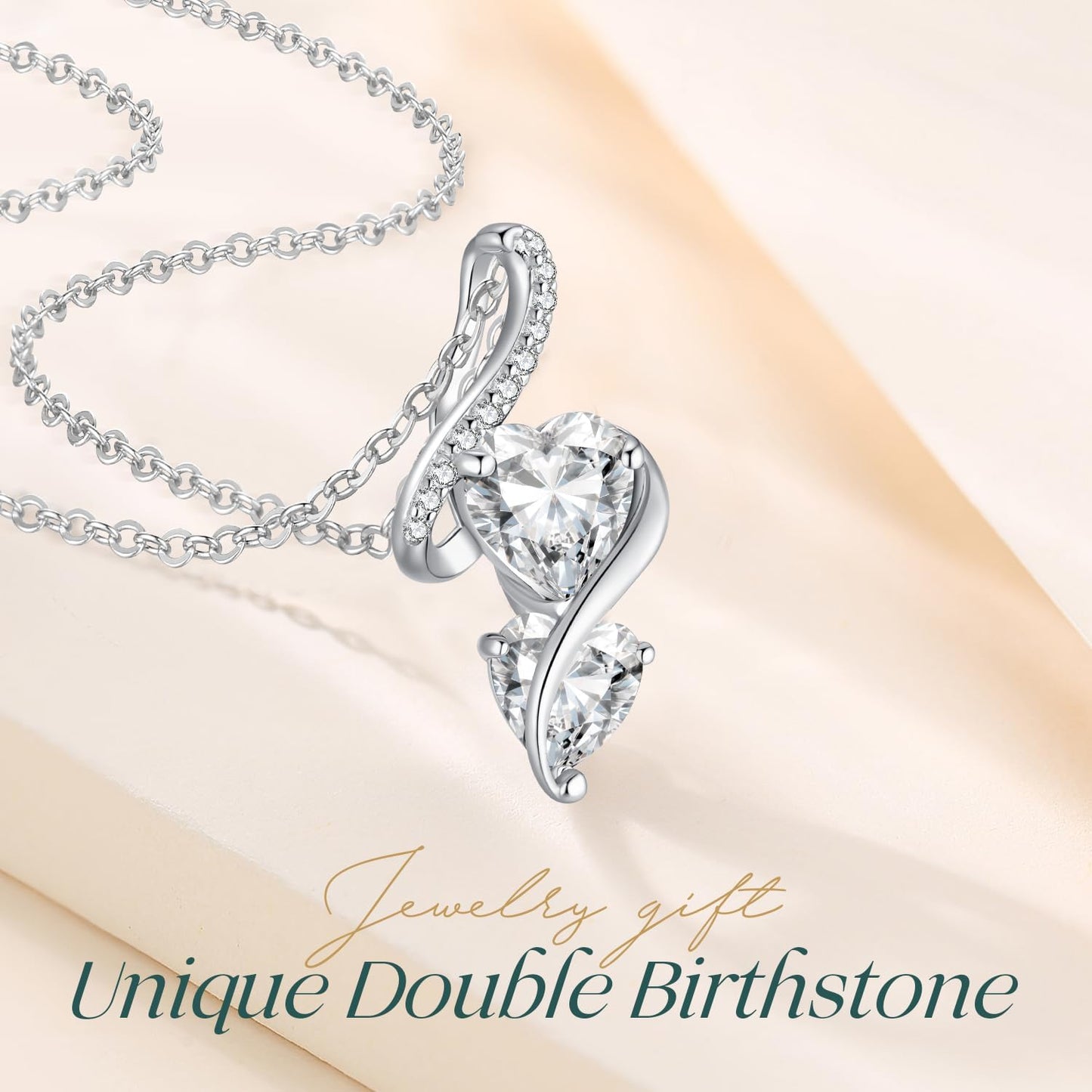 LOUISA SECRET Unique Double Heart Necklace Gifts for Wife Women, 925 Sterling Silver Tiny Birthstone Pendant Jewelry Gift for Her Girlfriend Mom Valentine's Day Anniversary Mother's Day Birthdays & Christmas