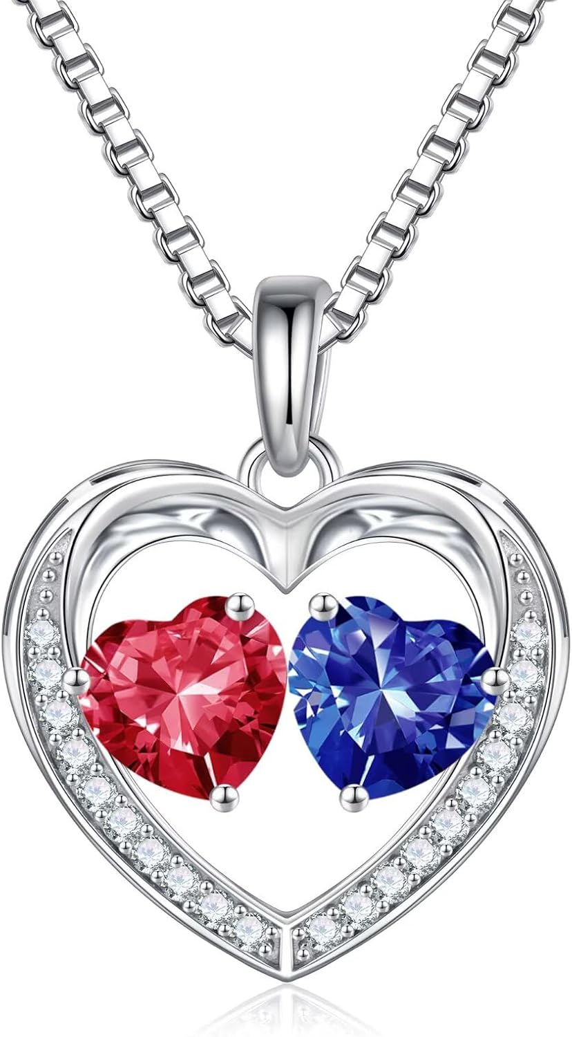 Iefil Birthstone Jewelry for Women - 925 Sterling Silver Birthstone Necklace, Anniversary Birthday Gifts for Women, Jewelry Gifts for Her Wife Mom Daughter