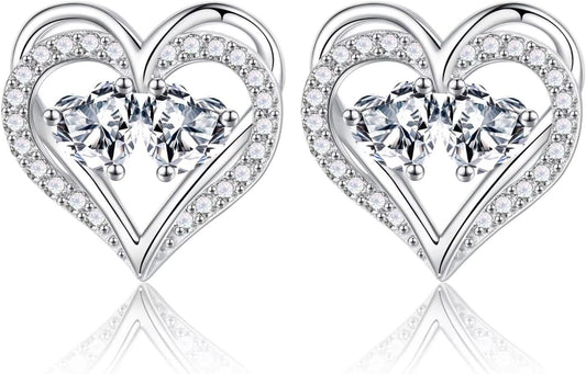 Iefil Birthstone Earrings for Women - 925 Sterling Silver Heart Earrings Anniversary Birthday Gifts for Women Wife Girlfriend Mom