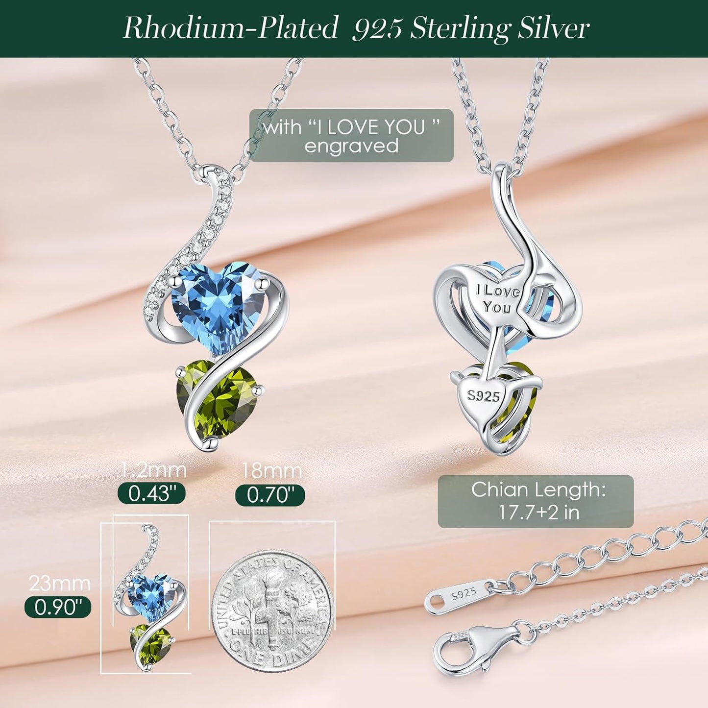 LOUISA SECRET Unique Double Heart Necklace Gifts for Wife Women, 925 Sterling Silver Tiny Birthstone Pendant Jewelry Gift for Her Girlfriend Mom Valentine's Day Anniversary Mother's Day Birthdays & Christmas