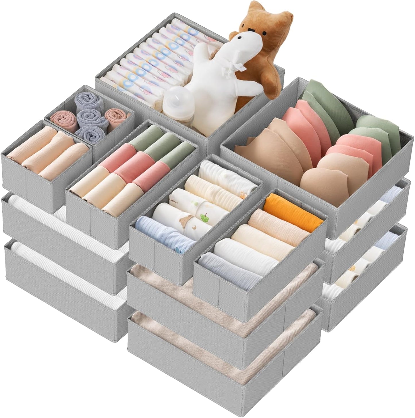 Criusia Drawer Organizer Clothes, 21 Pack Dresser Organizer for Baby Clothes, Underwear, Sock- Foldable Closet Organization and Storage Dividers Bins for Nursery, Bedroom (Grey)