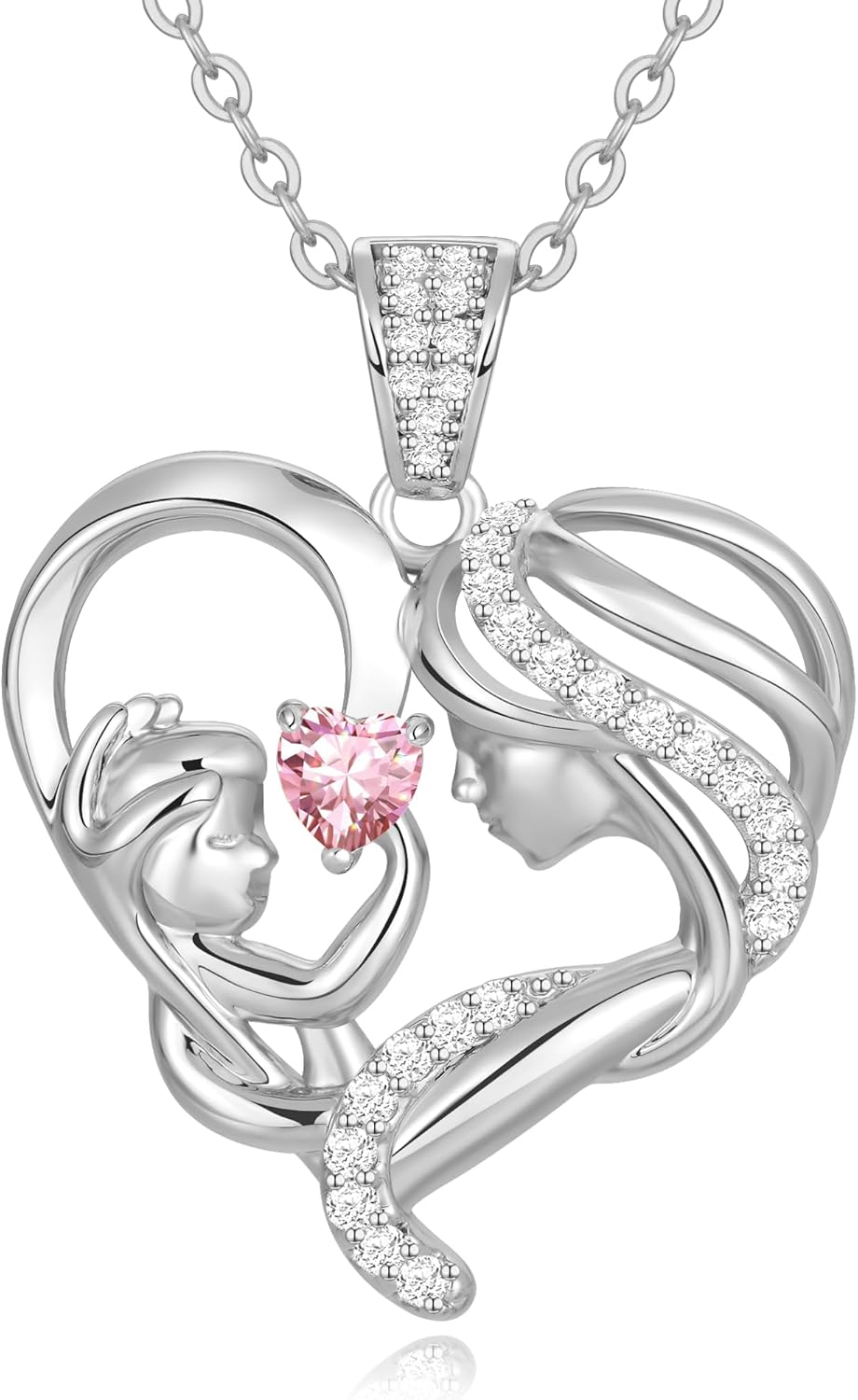 Mothers Day Gifts for Mom Wife Her Grandma, S925 Sterling Silver Birthstone Necklaces Jewelry for Women, Mother's Day Love Heart Pendant Necklace for Anniversary Birthday Christmas Day