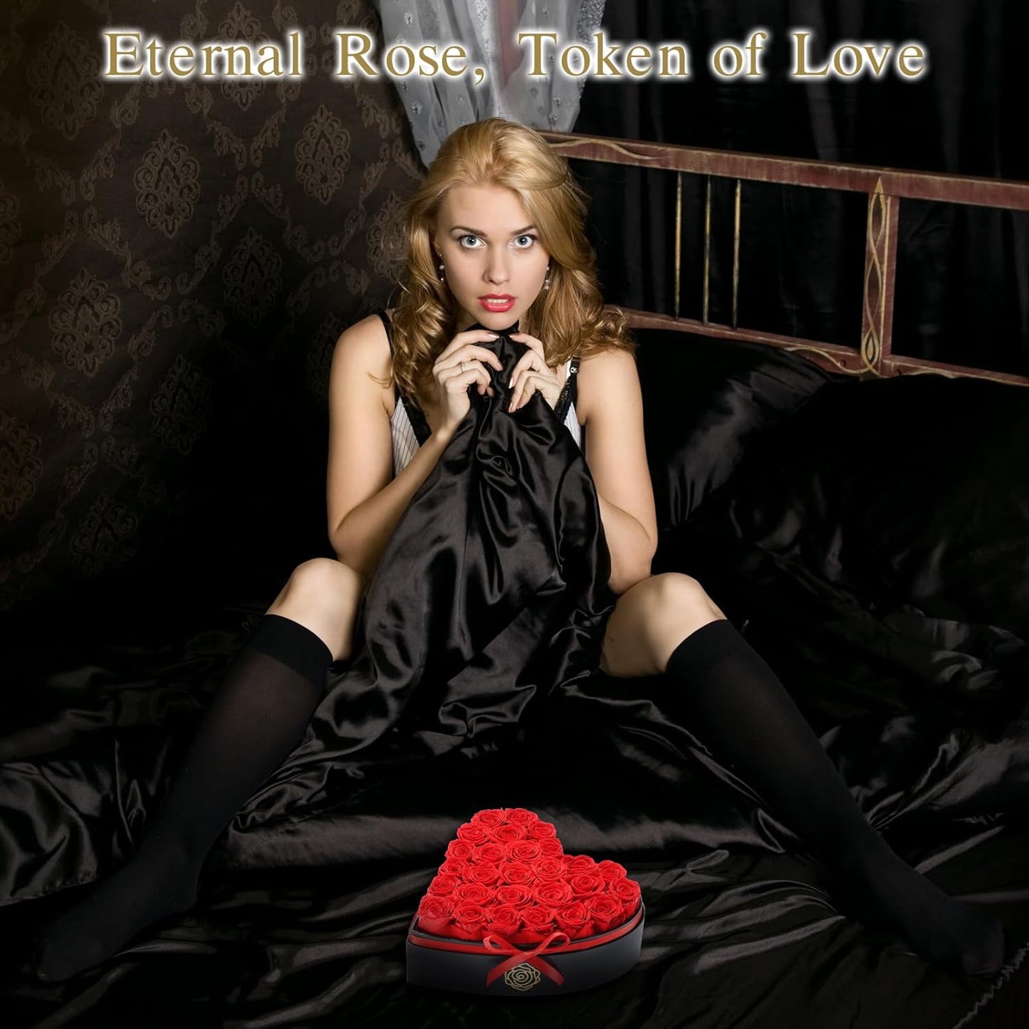 27 Eternal Flowers in Heart Shaped Box - Eternal Rose Romantic Gifts for Her, Valentine’s Day, Anniversary, Wedding (Red)