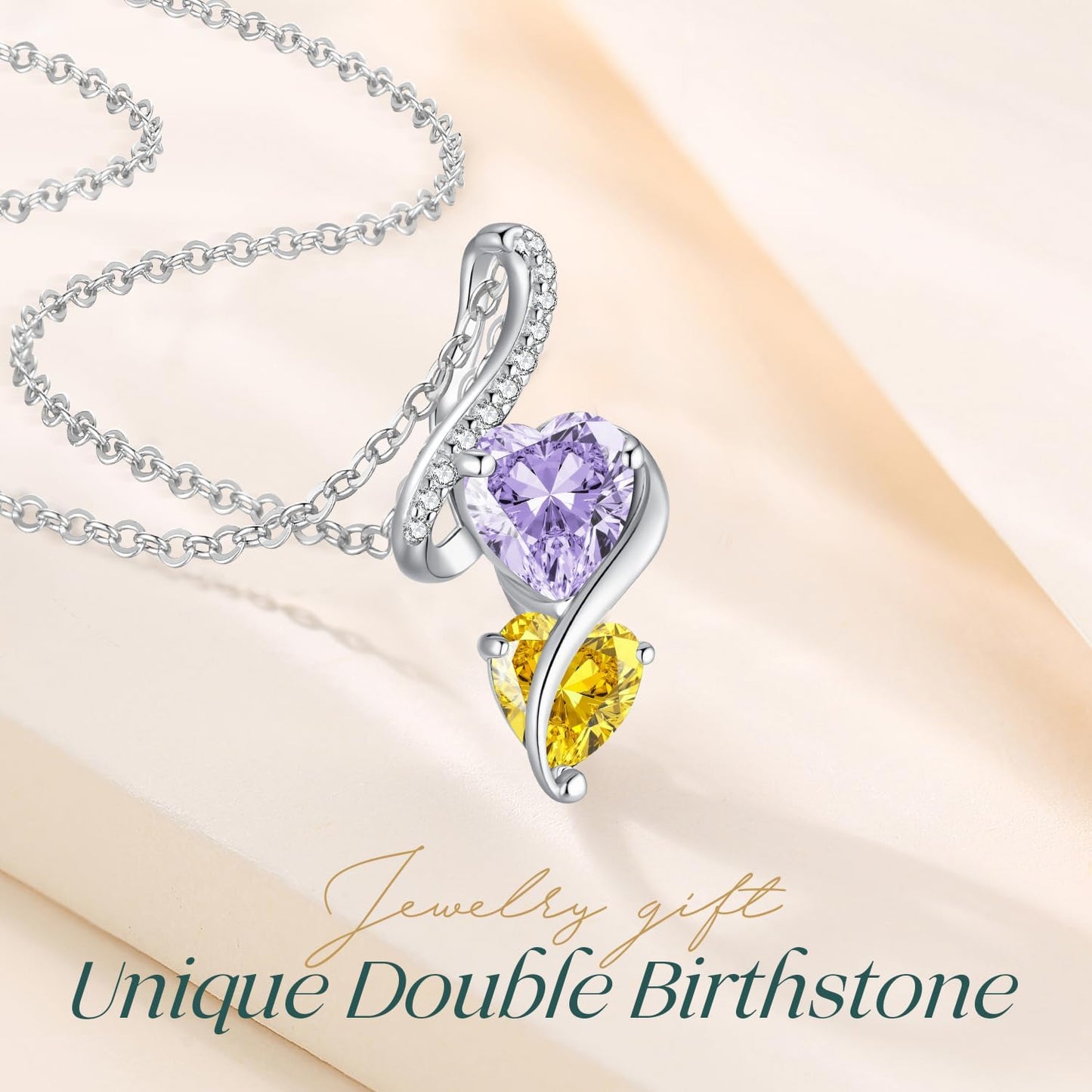 LOUISA SECRET Unique Double Heart Necklace Gifts for Wife Women, 925 Sterling Silver Tiny Birthstone Pendant Jewelry Gift for Her Girlfriend Mom Valentine's Day Anniversary Mother's Day Birthdays & Christmas