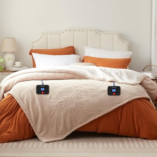 Westinghouse Queen Size Electric Blanket, Flannel to Sherpa Reversible, Heated Blanket Queen with Dual Control 10 Heating Settings & 1-12 Hours Auto Shut Off, Machine Washable, (84" x 90", Beige)